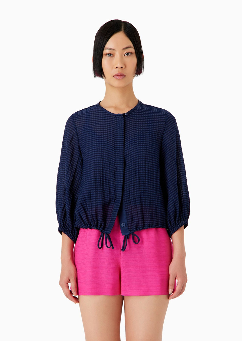 Shirt jacket in gingham-effect seersucker fabric 2