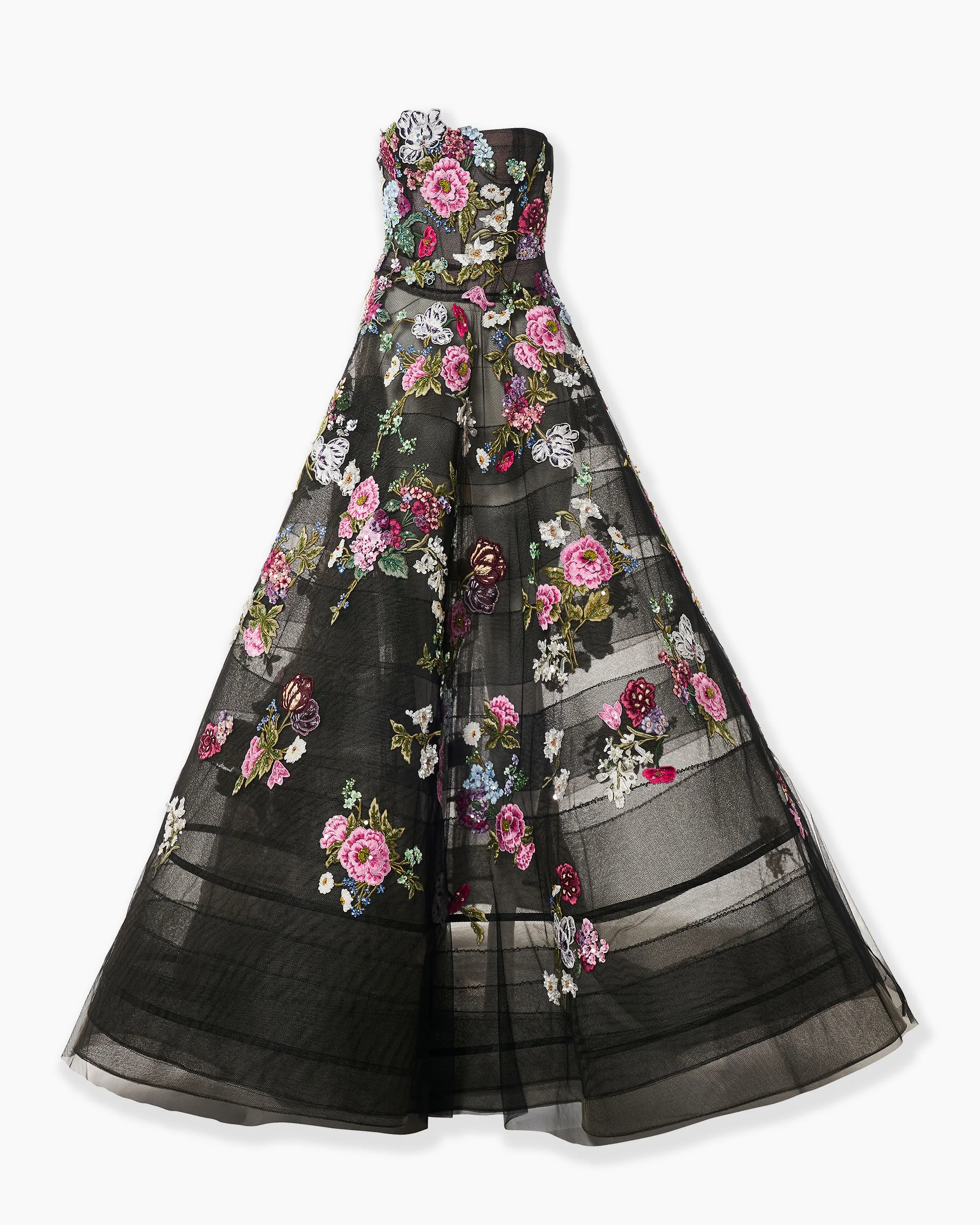 Strapless Ball Gown with Floral Embroidery - 1