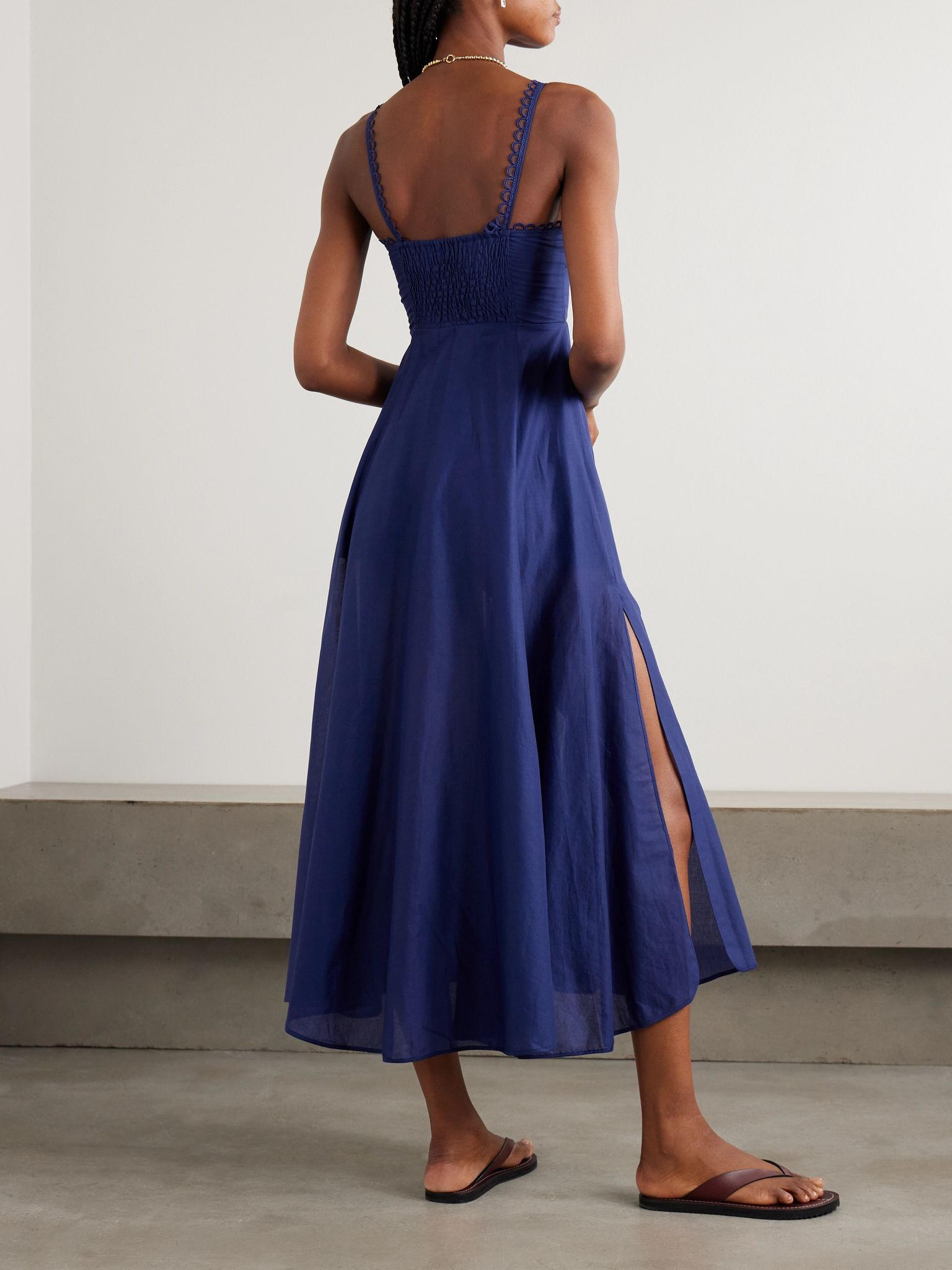 Iraso guipure lace-trimmed cotton-blend voile midi dress Navy - 3