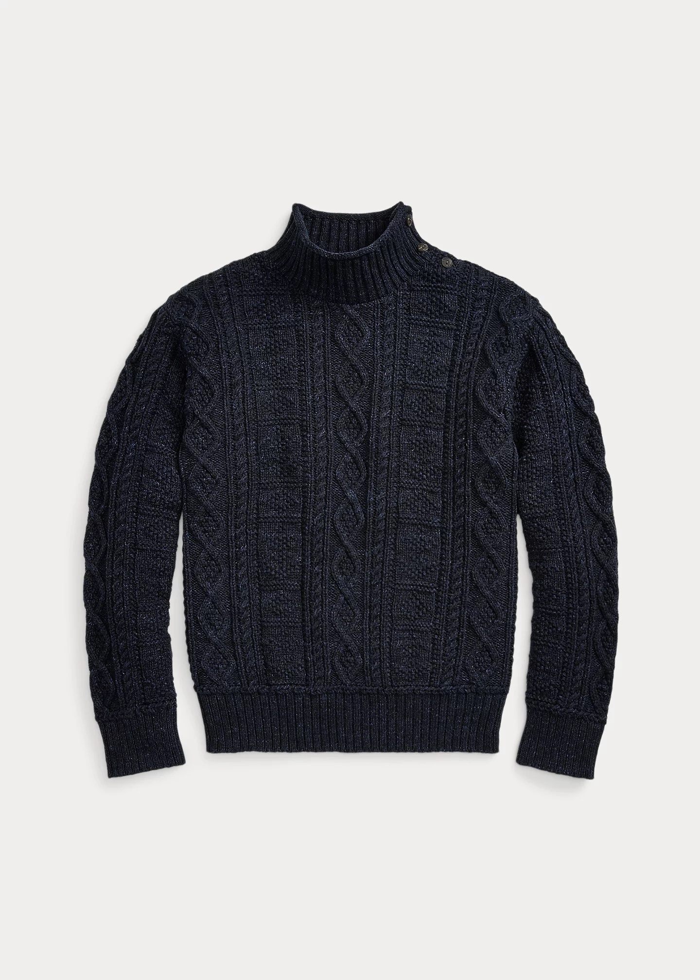 Aran-Knit Cotton Mockneck Sweater - 1