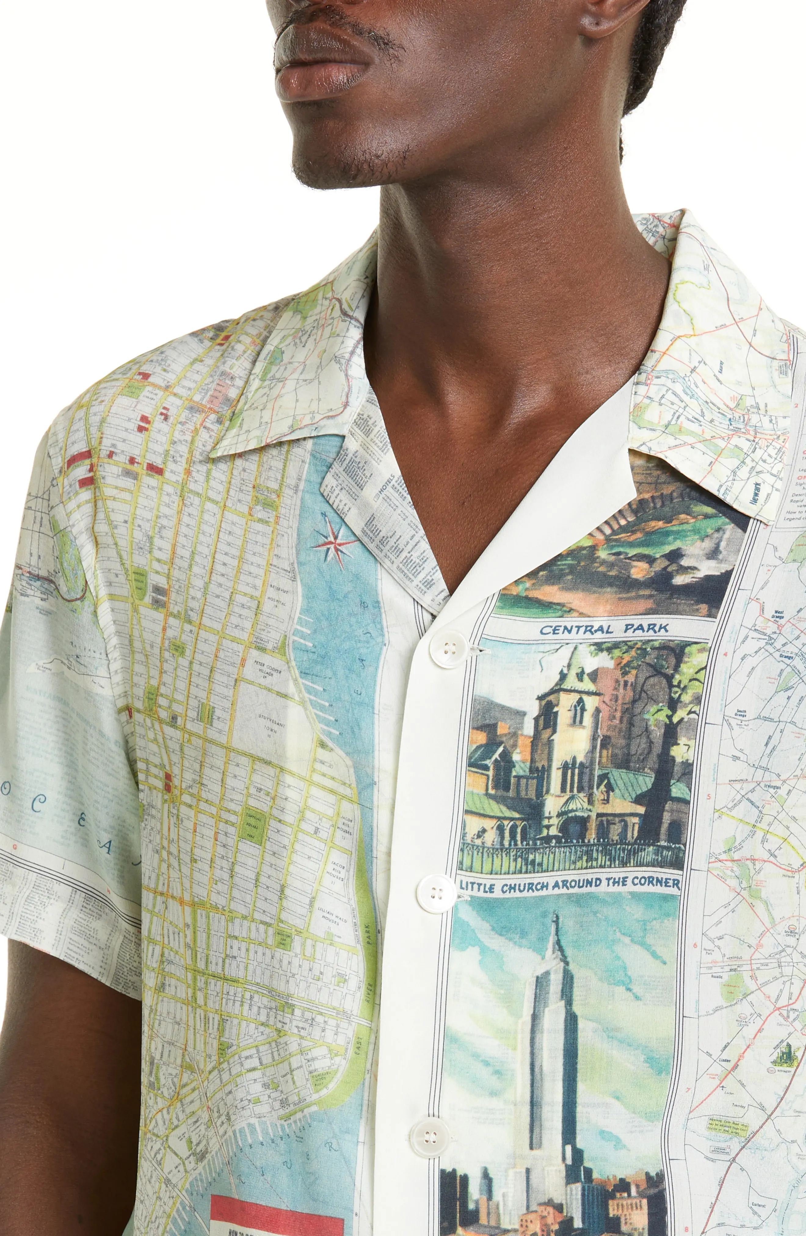 New York City Map Short Sleeve Silk Button-Up Shirt - 4