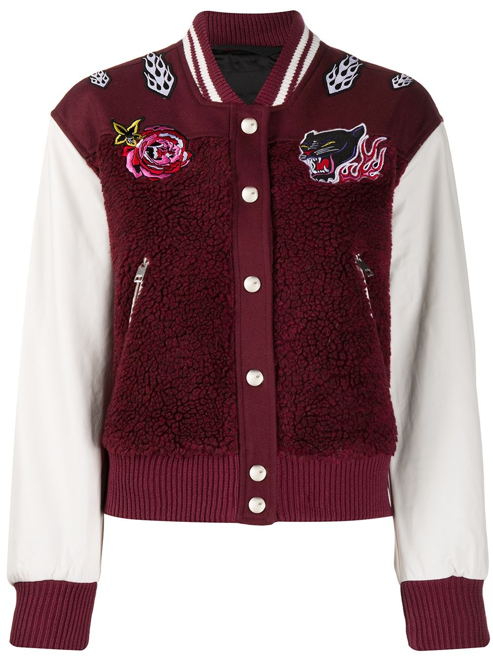 embroidered patch teddy bomber jacket - 1