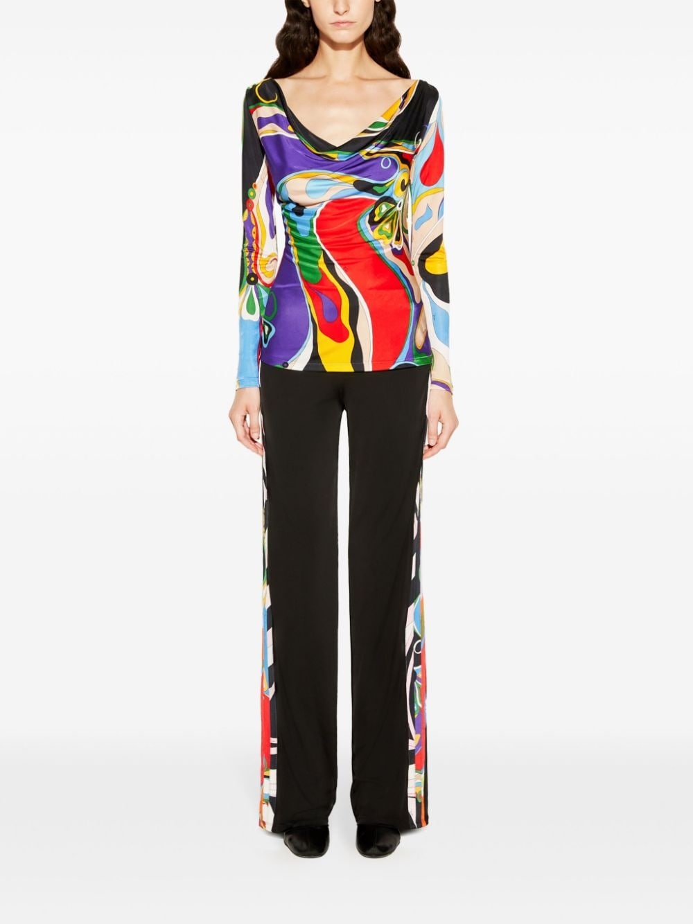 abstract-print trim trousers - 2