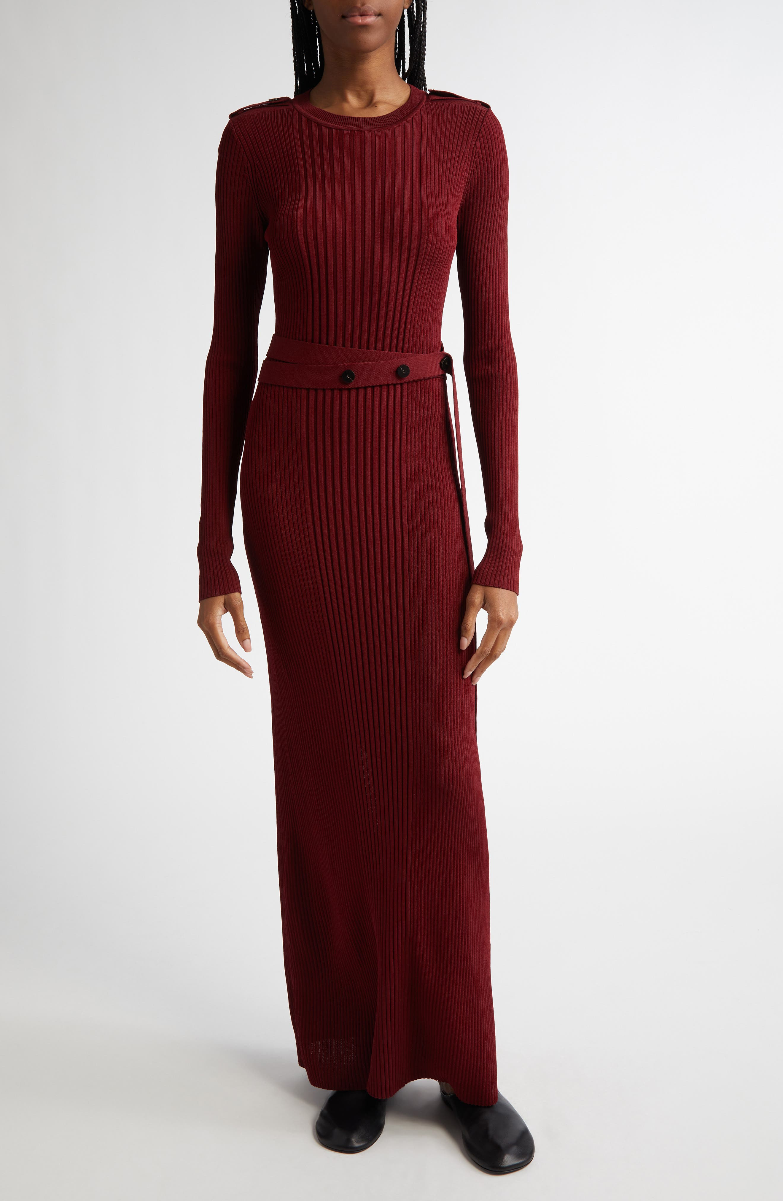 Proenza Schouler Lauryn Long Sleeve Rib Sweater Dress in Dark Red at Nordstrom - 1