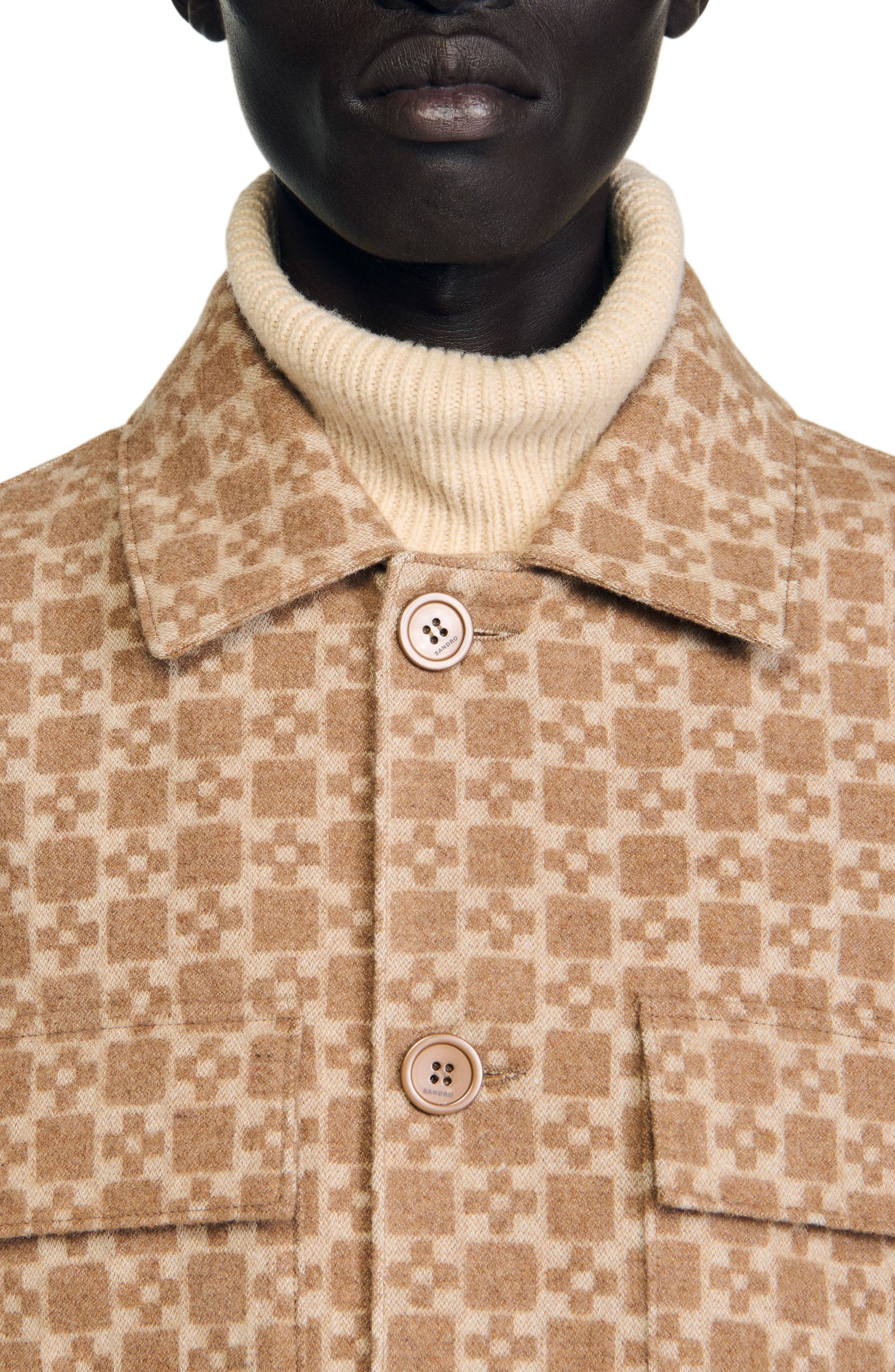 SANDRO Square Cross jacquard overshirt in Camel at Nordstrom - 4