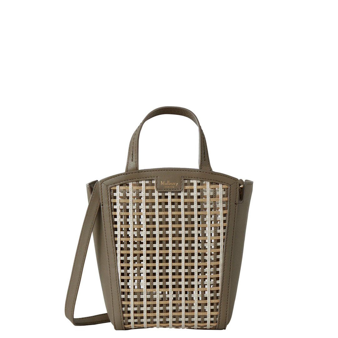 Mini Clovelly Tote Linen Green, Beige Pine & Eggshell Leather Netting - 1