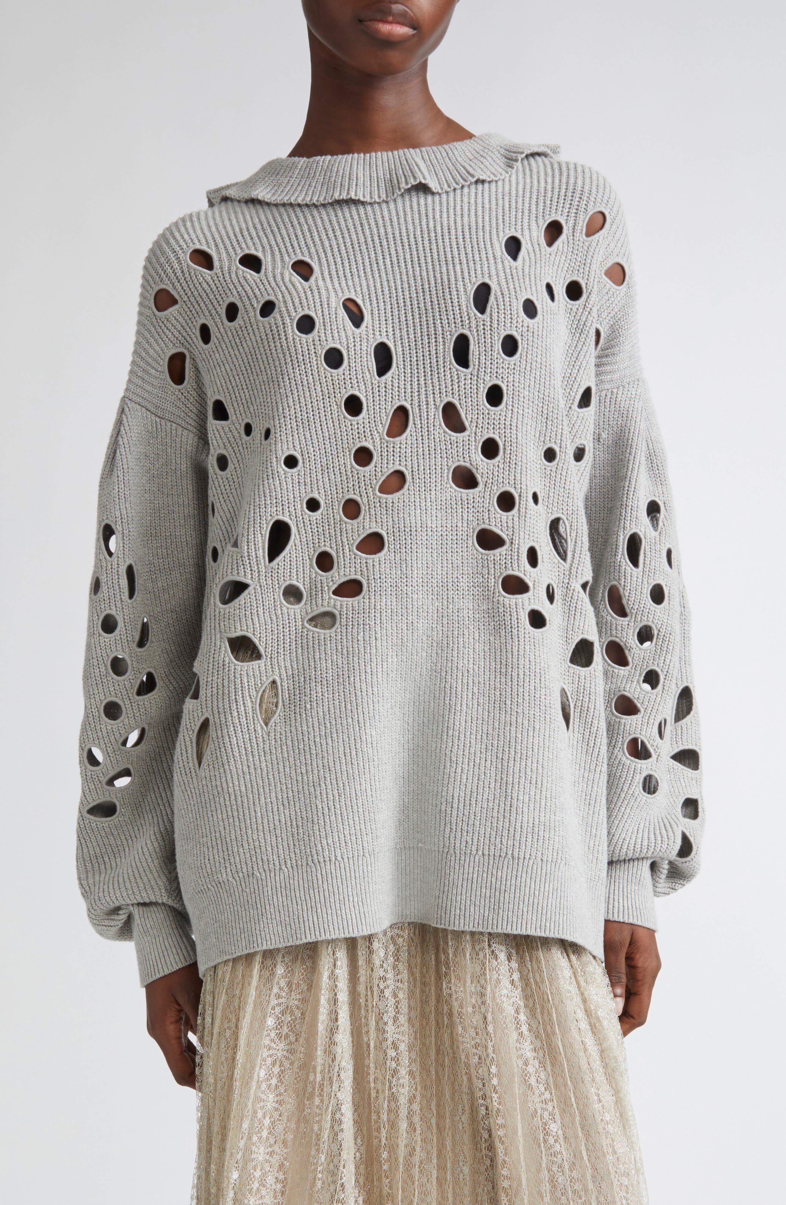 Ulla Johnson Francia Cutout Sweater in Grey Melange at Nordstrom - 2