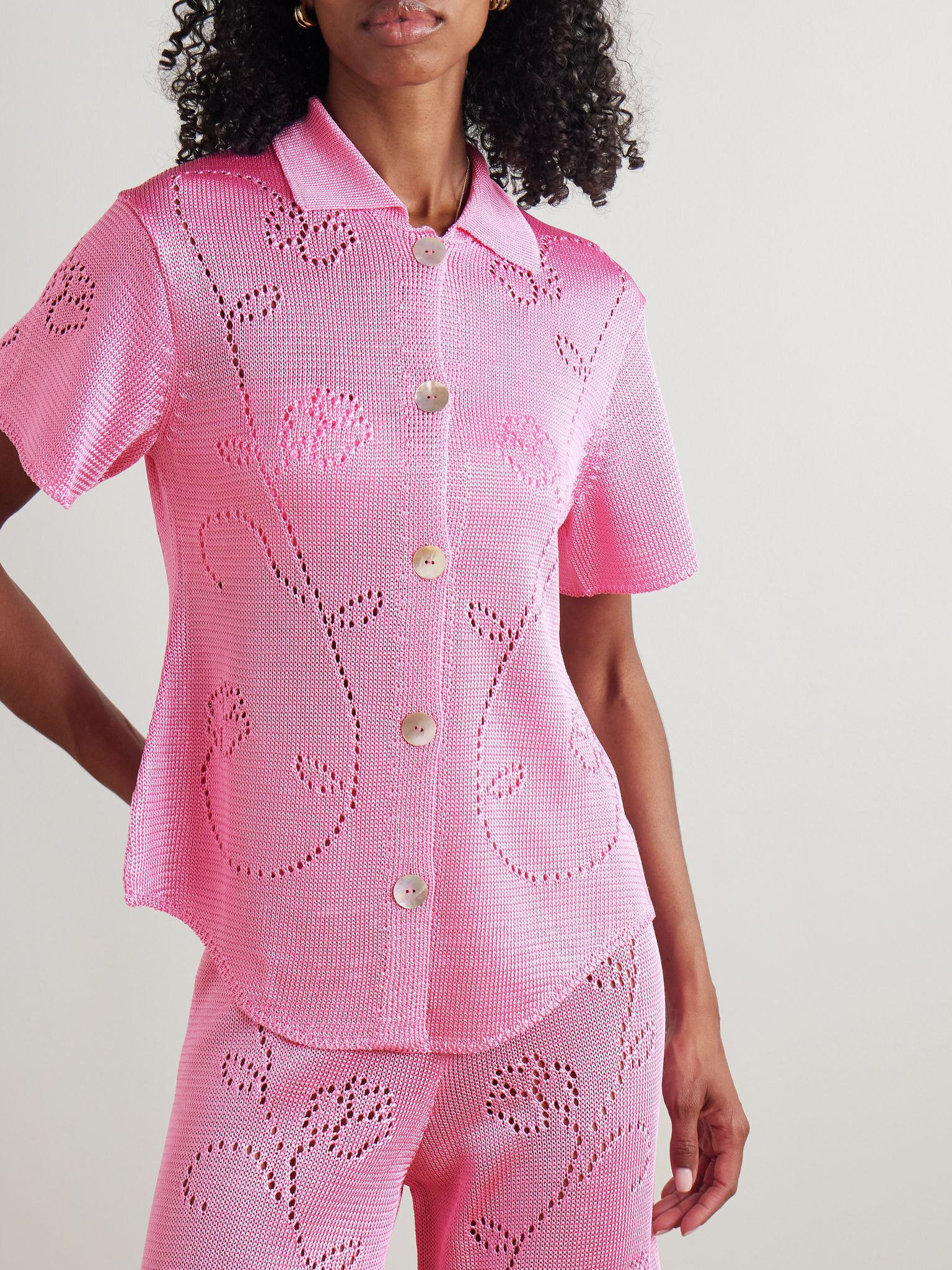 Ivy pointelle-knit shirt Pink - 3