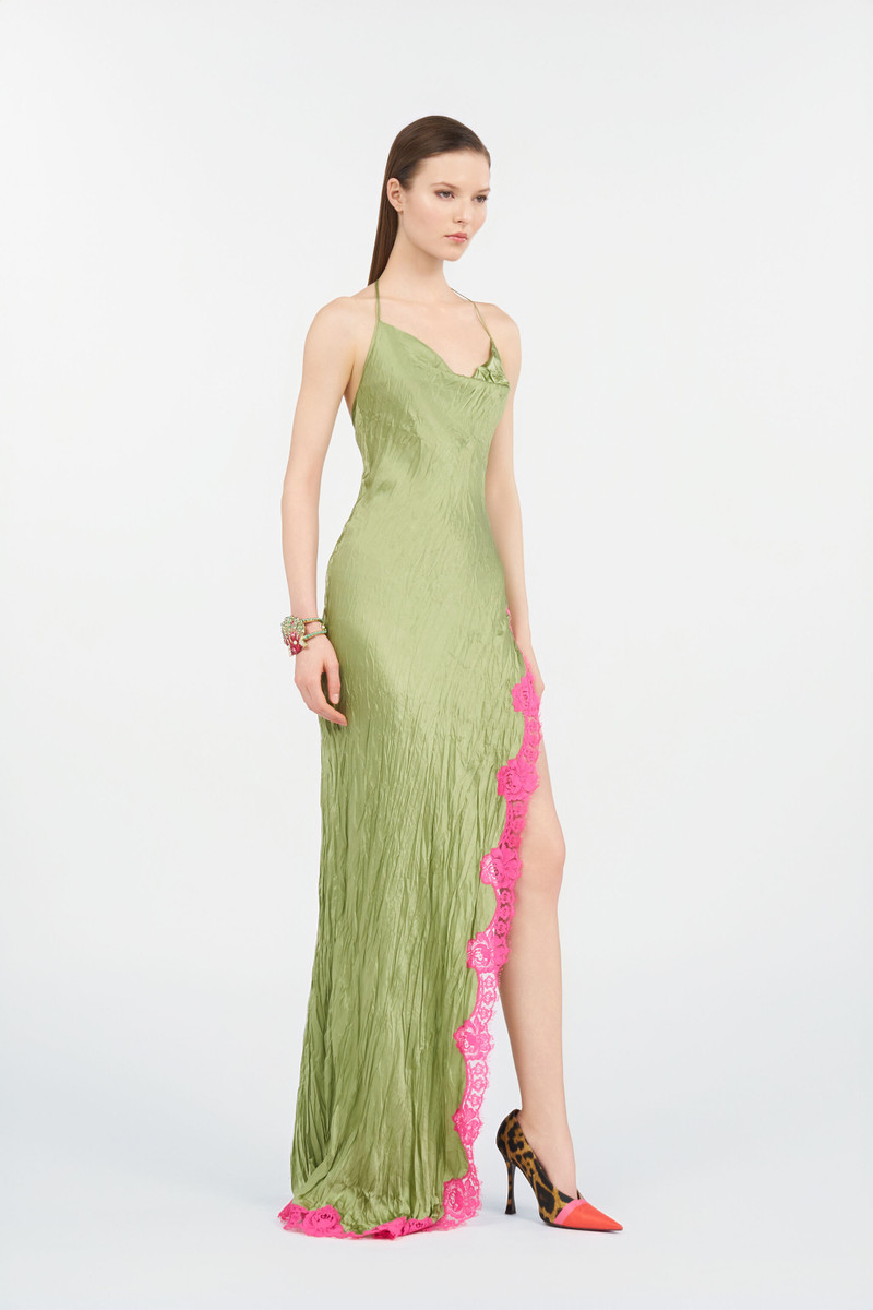 Long Silk Dress with Lace Detail 3