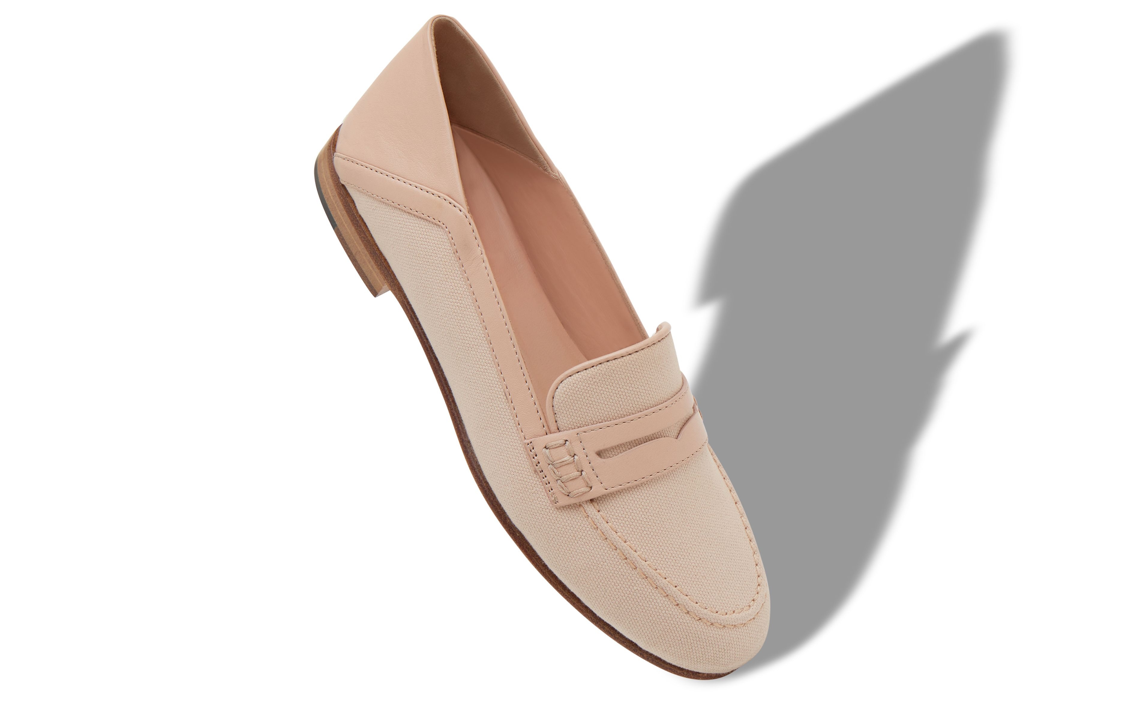 Beige Cotton Penny Loafers - 2