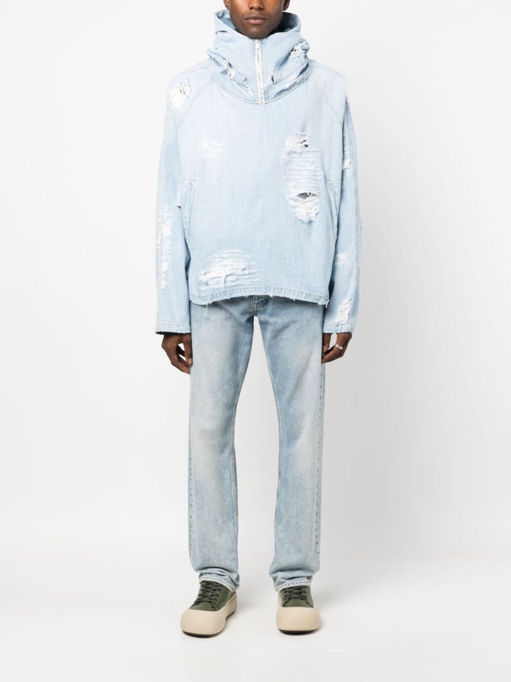 distressed cotton hooded jacket - 2