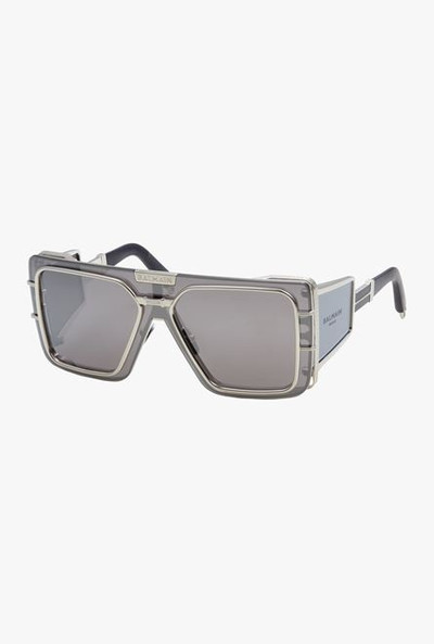 Balmain Silver-tone titanium shield-shaped Wonder Boy sunglasses outlook