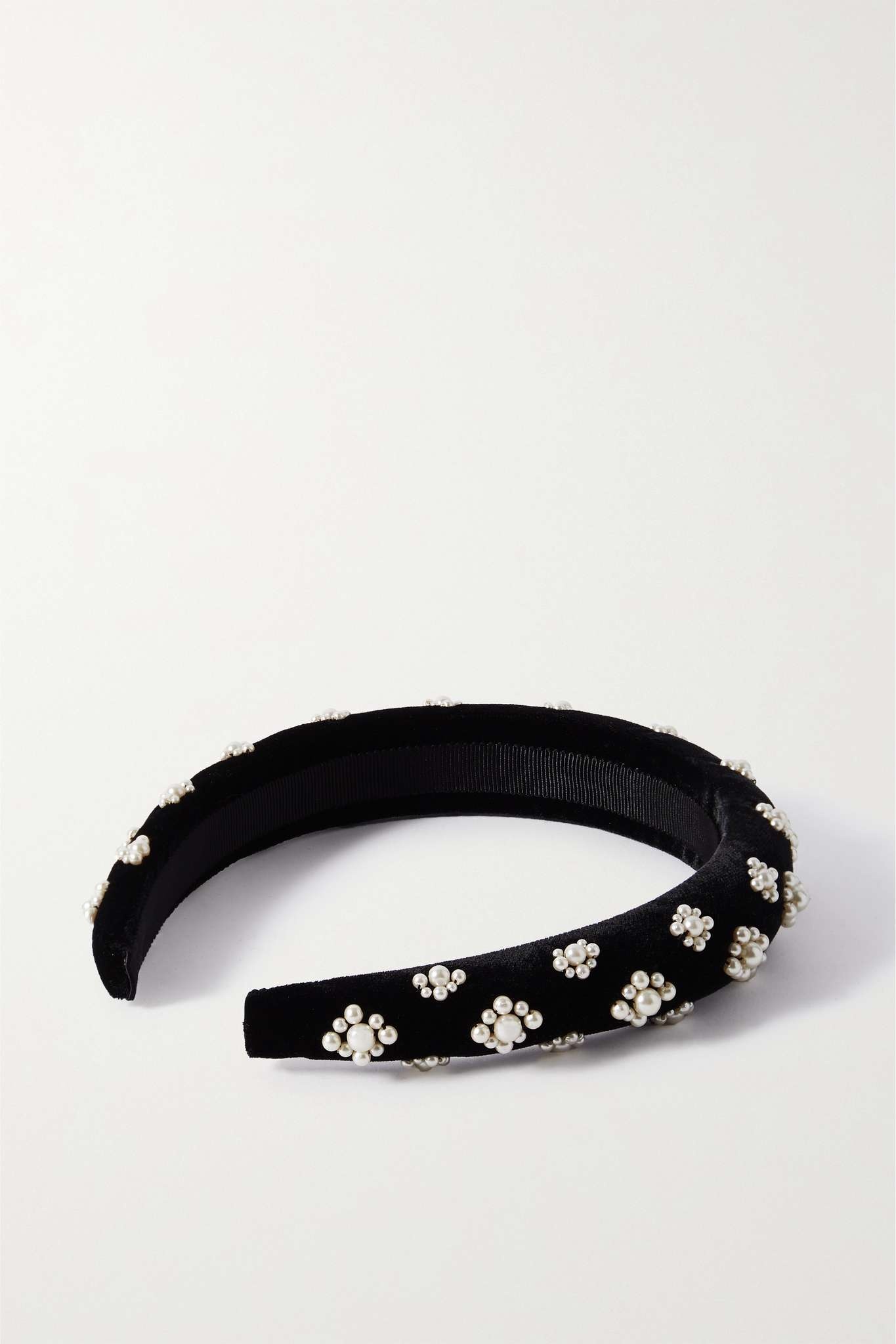 Margaret faux pearl-embellished velvet headband - 3