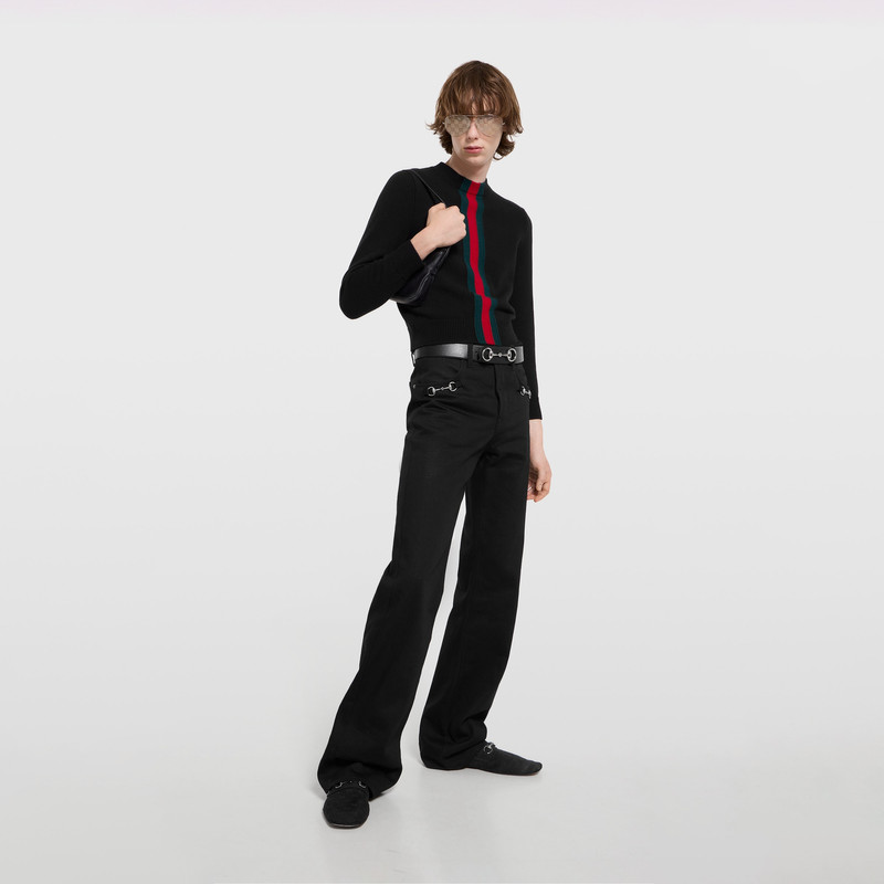 GUCCI Fine knit wool sweater with Web outlook