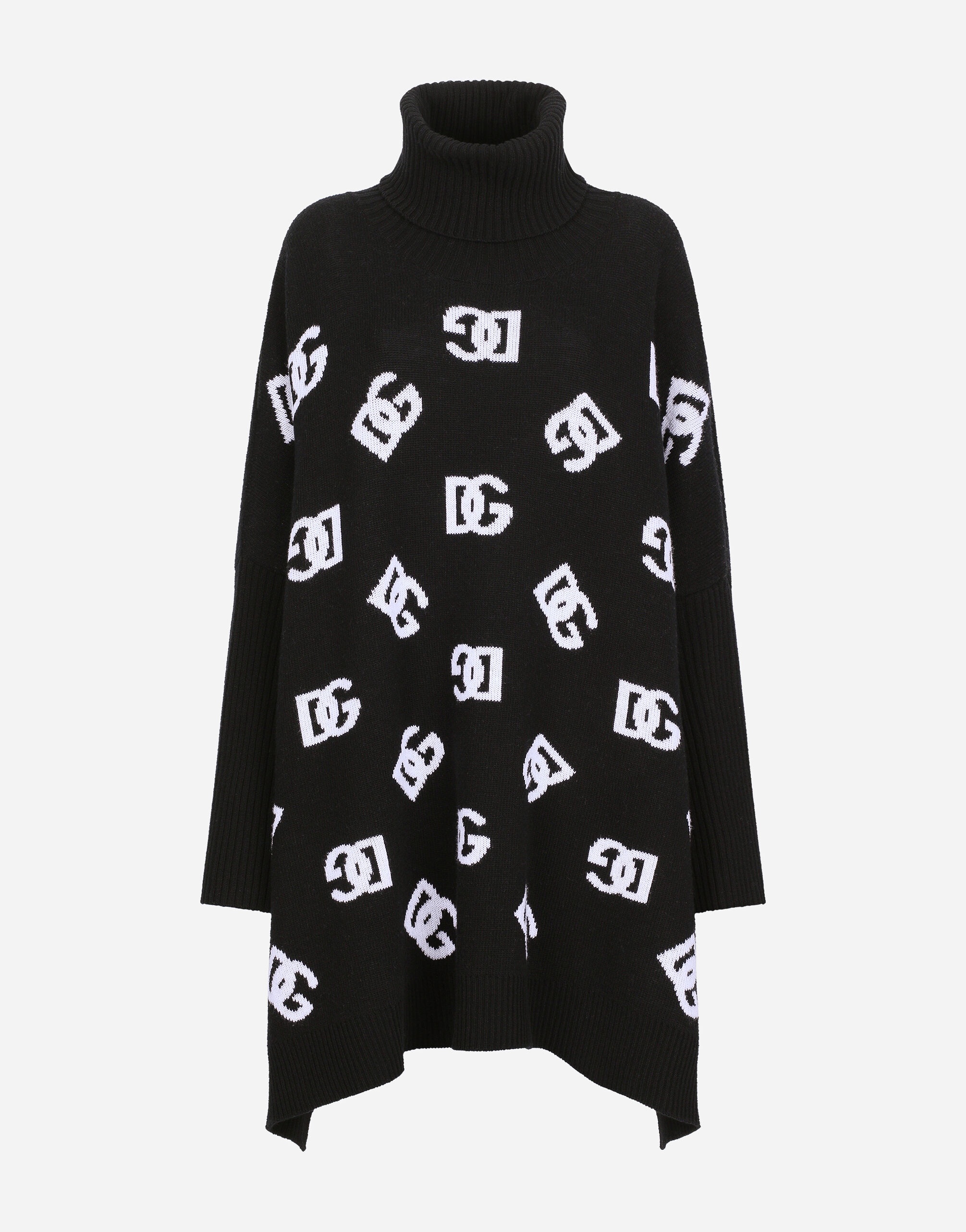 Wool poncho with jacquard DG logo - 1