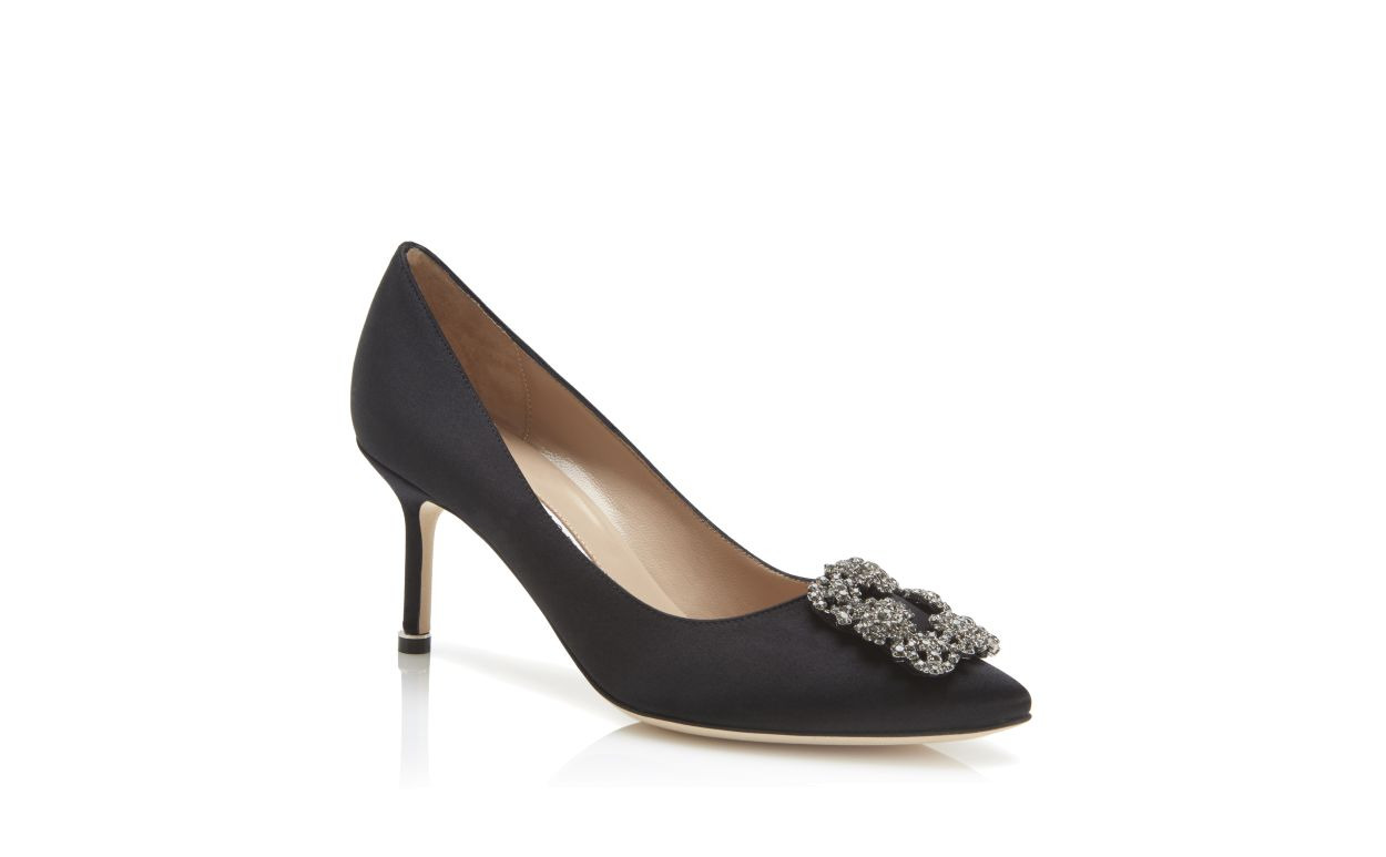 Black Satin Jewel Buckle Pumps - 3