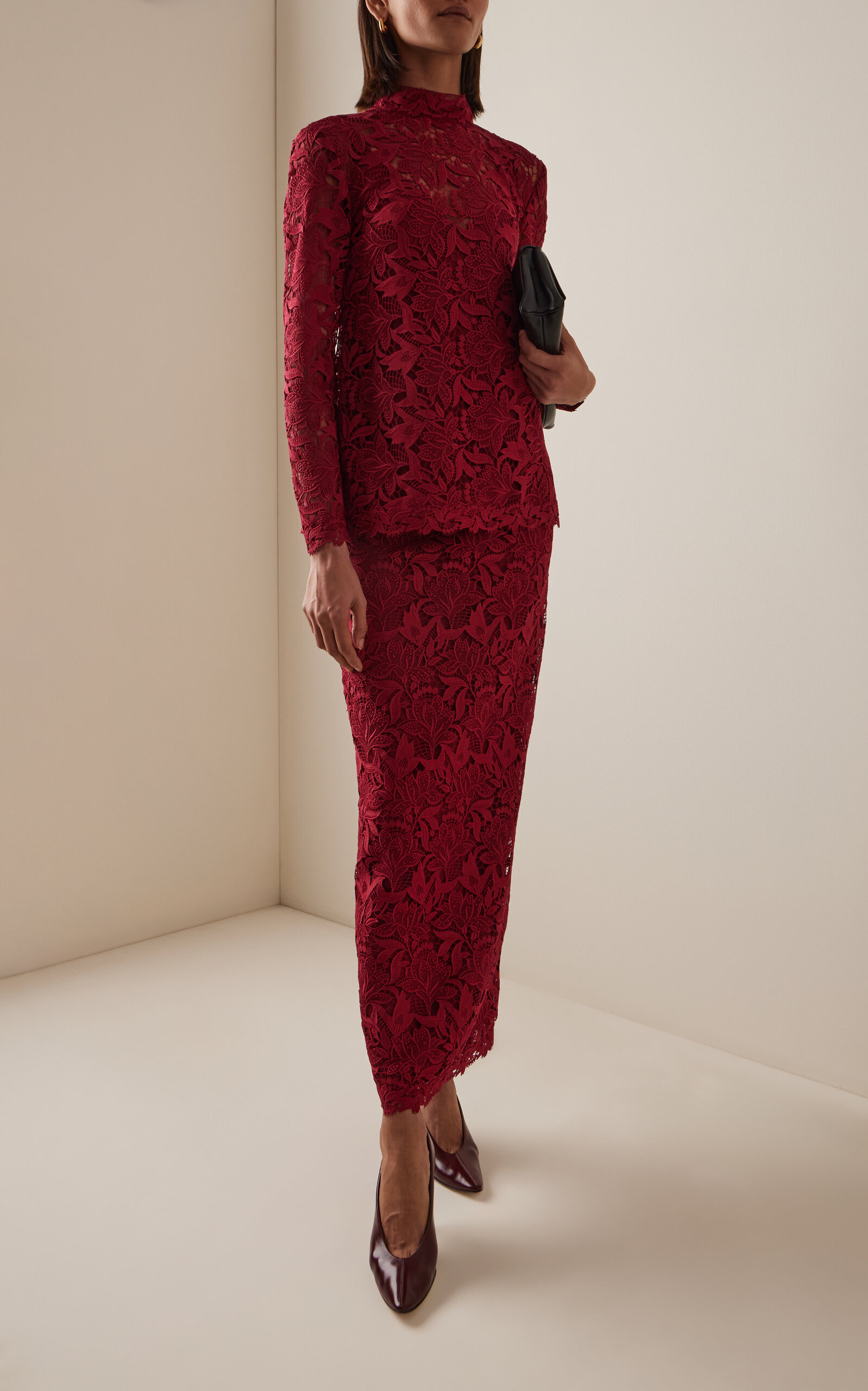 Lace Column Maxi Skirt red - 2