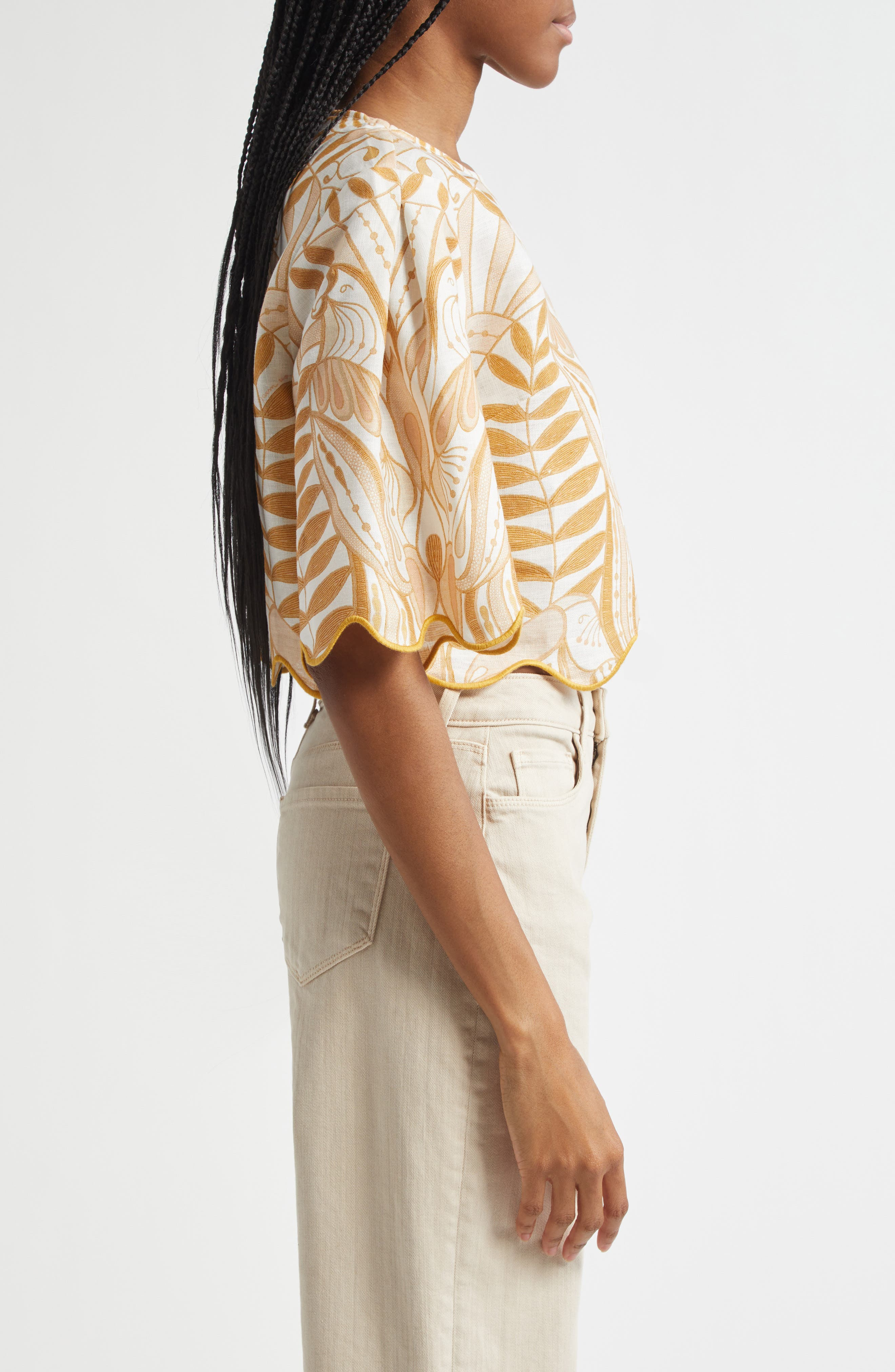 FARM Rio Lace Nature Linen Top in Off-White at Nordstrom - 3