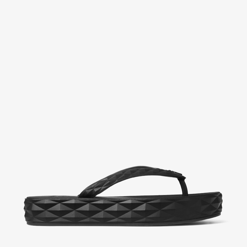 Diamond Flip Flop Black Rubber Flats 1