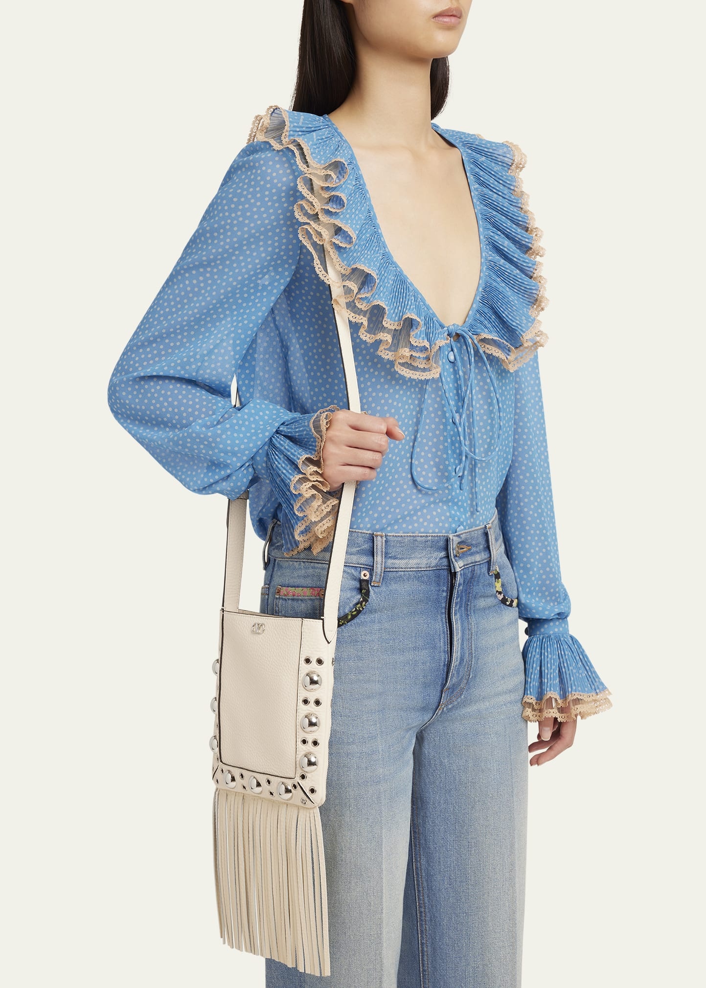 Nellcote Small Fringe Studded Leather Crossbody Bag - 2