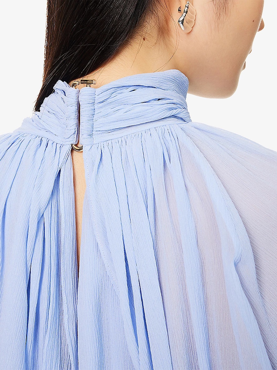 Draped High-Neck Silk-Chiffon Top - 6