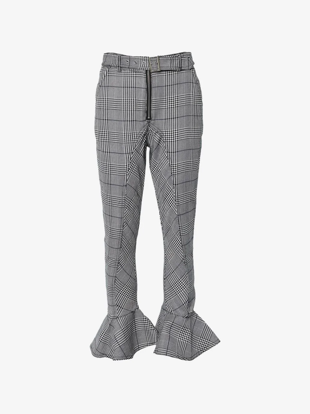 checkered ruffled-hem trousers - 1