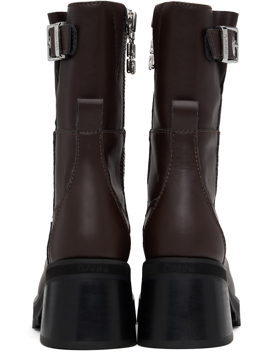 Brown Feminine Buckle Platform Boots - 2