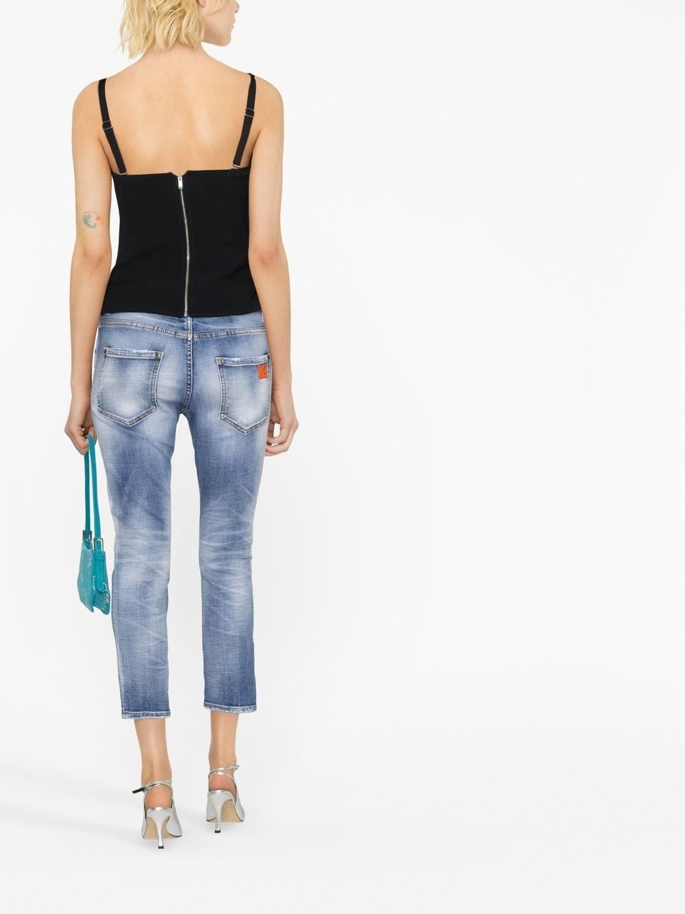 distressed-effect cropped jeans - 3