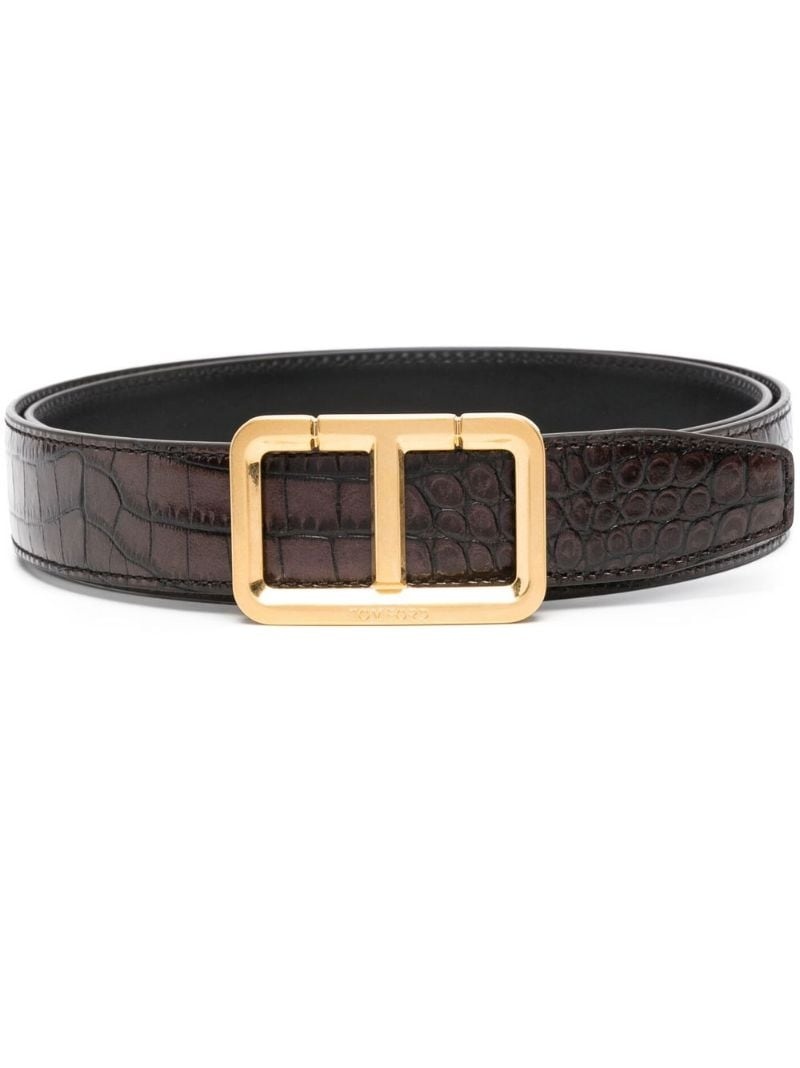 buckle-fastening leather belt - 1