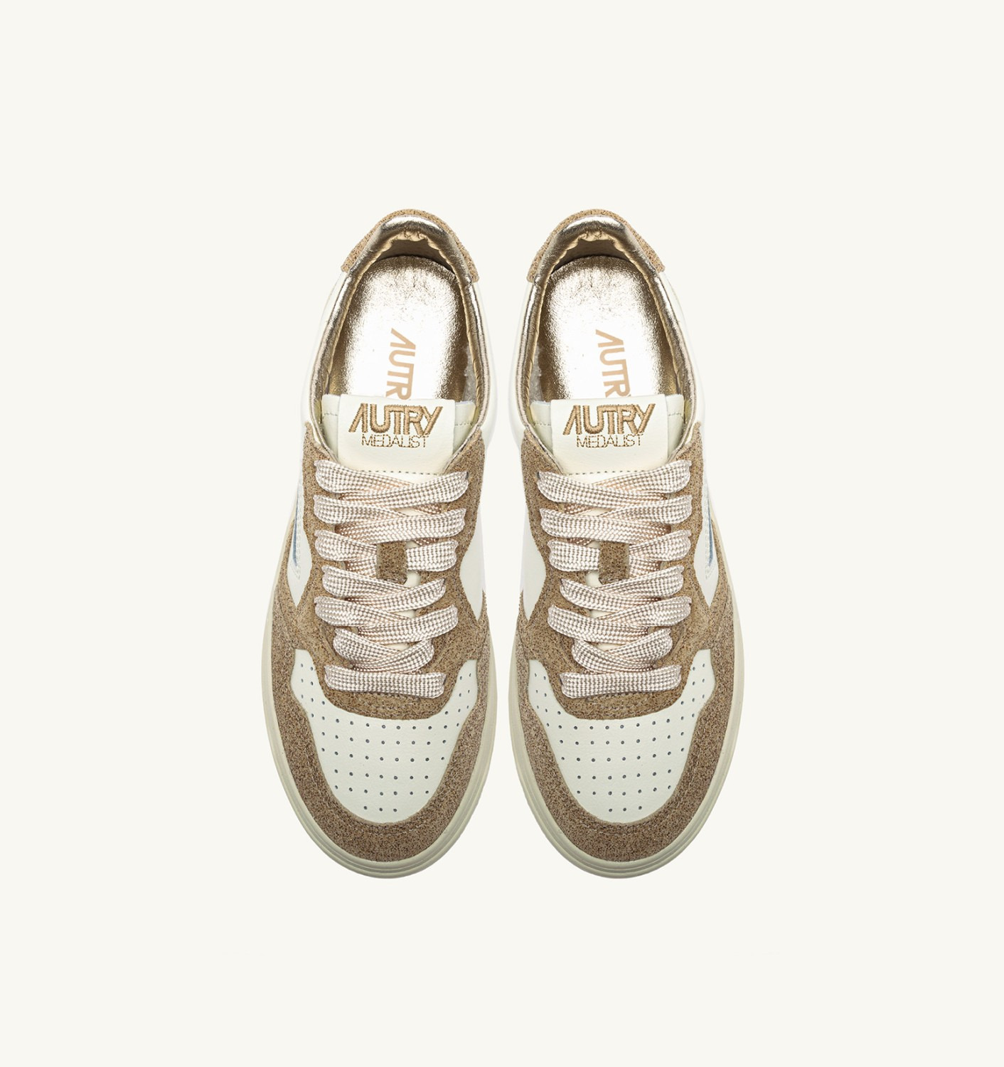 MEDALIST LOW SNEAKERS IN LEATHER MARSHMALLOW AND SAND GLITTER - 5