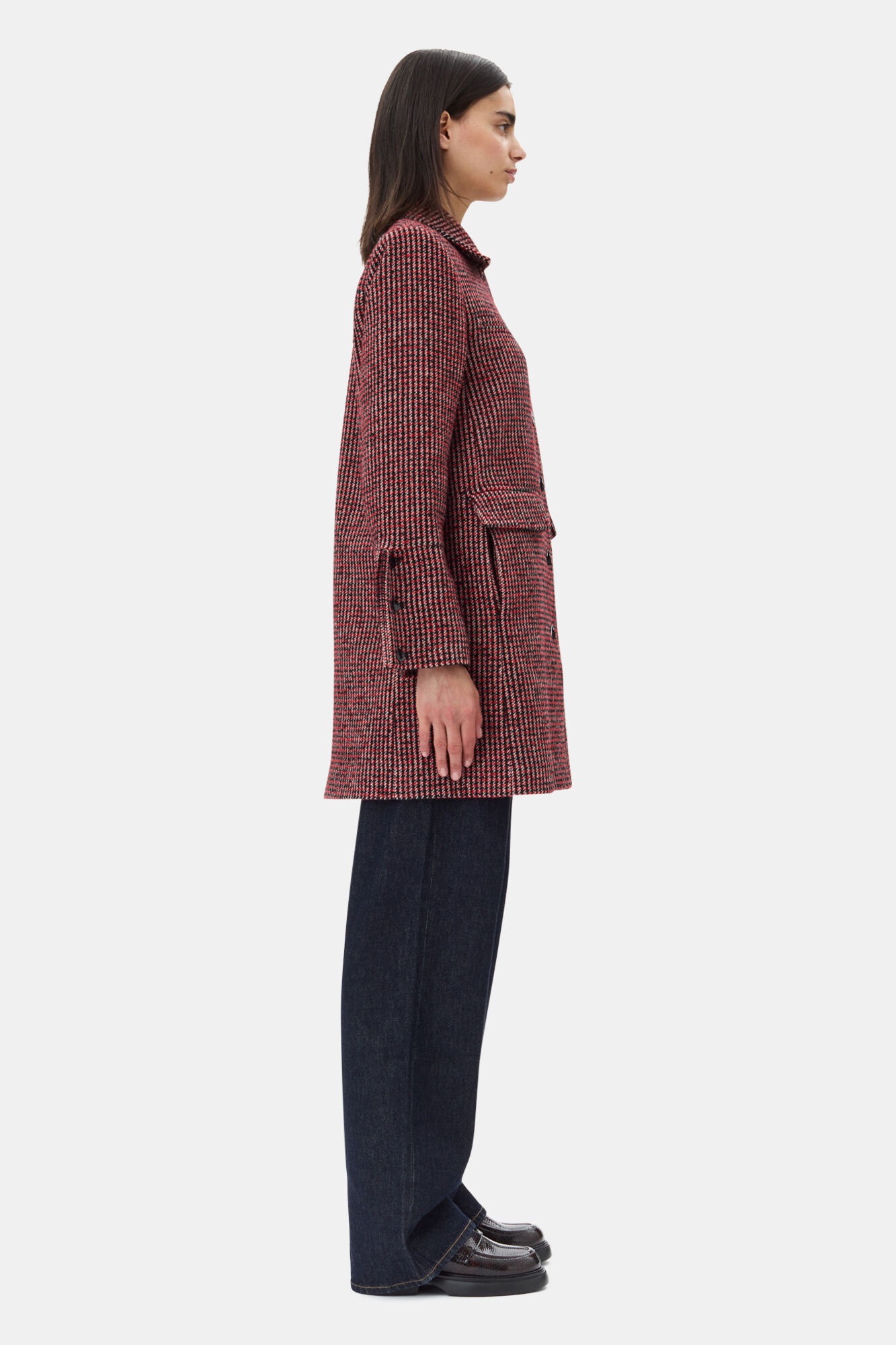 RED CHECK MIDI JACKET - 4
