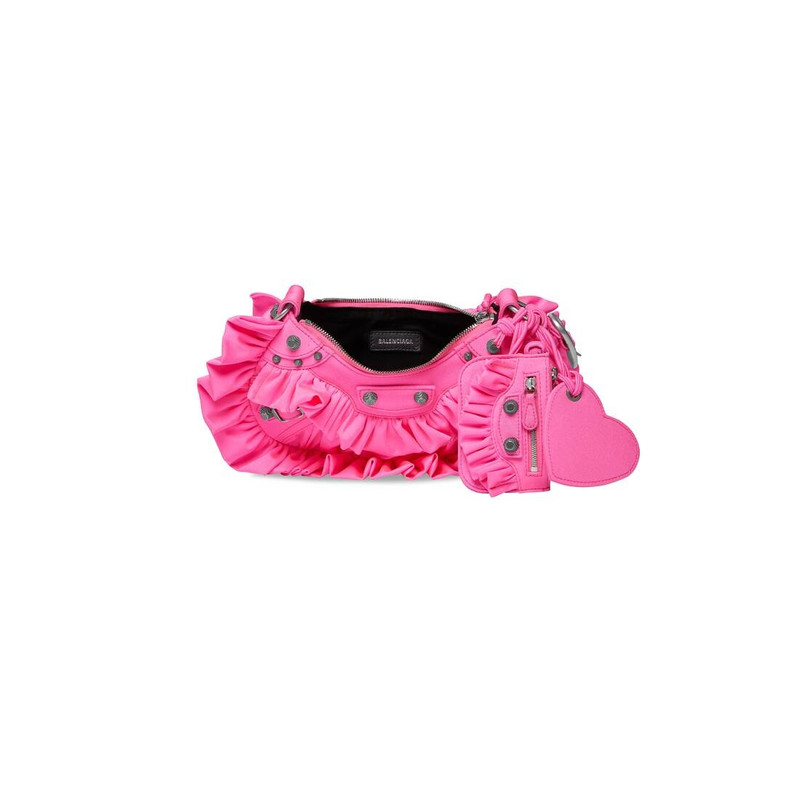 Women's Le Cagole Xs Shoulder Bag With Ruffles in Acid Pink 8