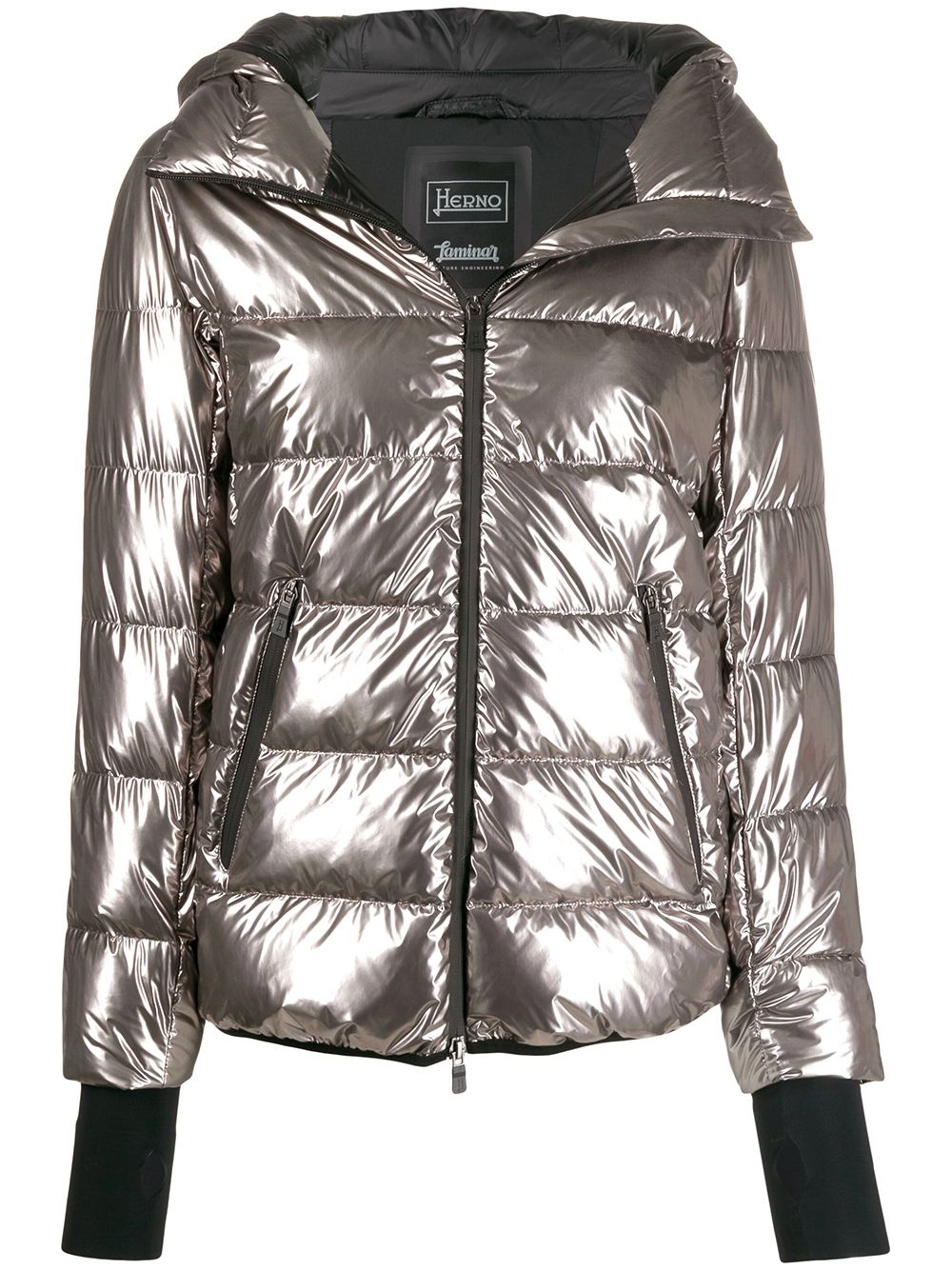 metallic effect puffer jacket - 1