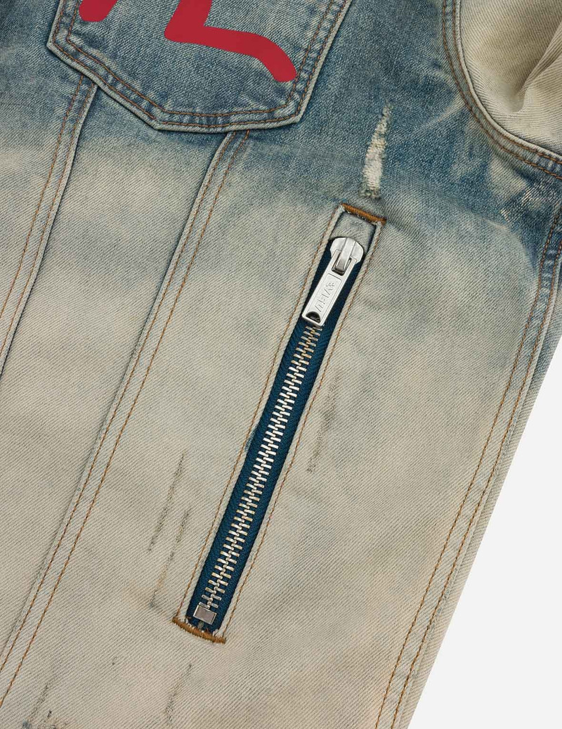 Ebisu Print and Multi-Pocket Loose Fit Biker Denim Jacket 9