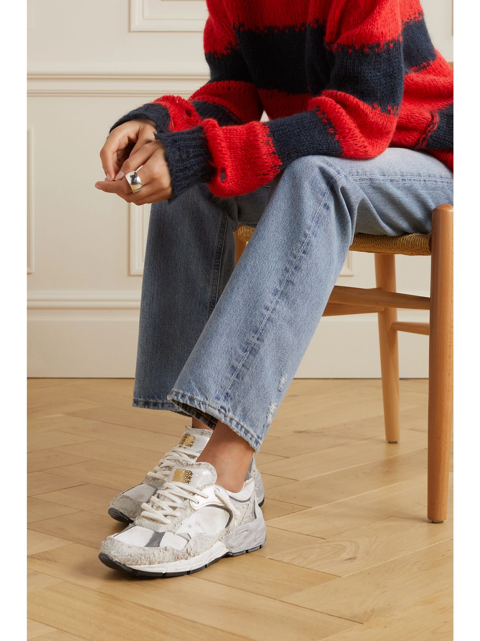 Dad-Star distressed leather-trimmed mesh and suede sneakers White - 2