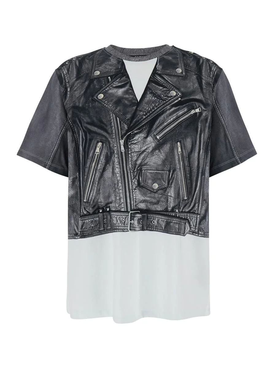 Balmain Black And White Crewneck T-Shirt With Layered Design In Cotton Man - 1