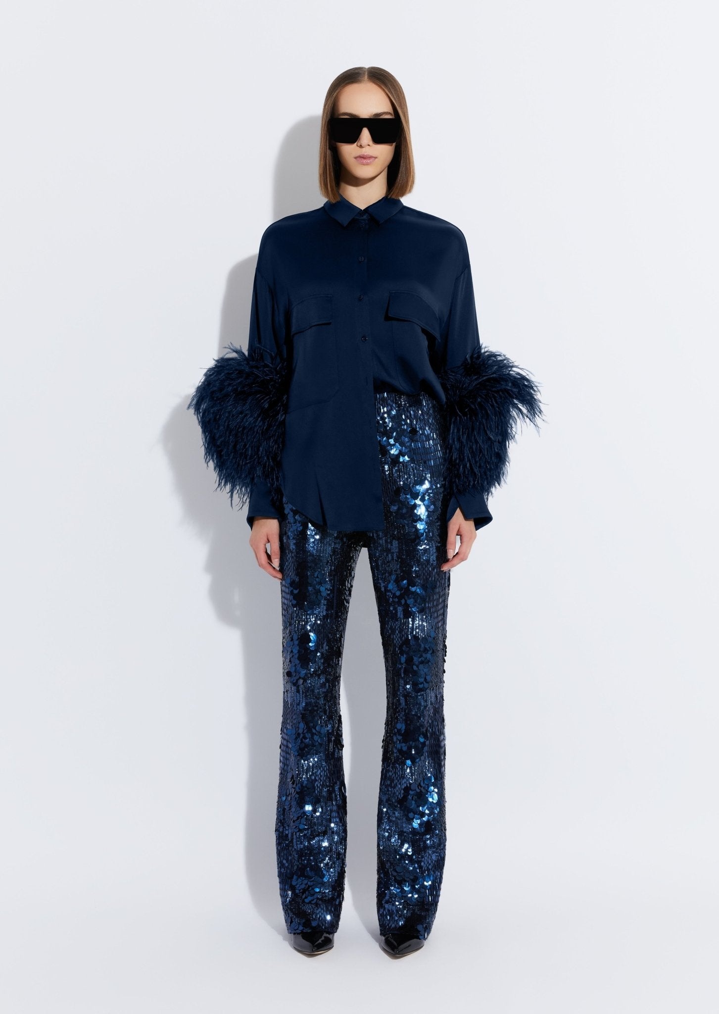Satin Button Down With Feathers - 2