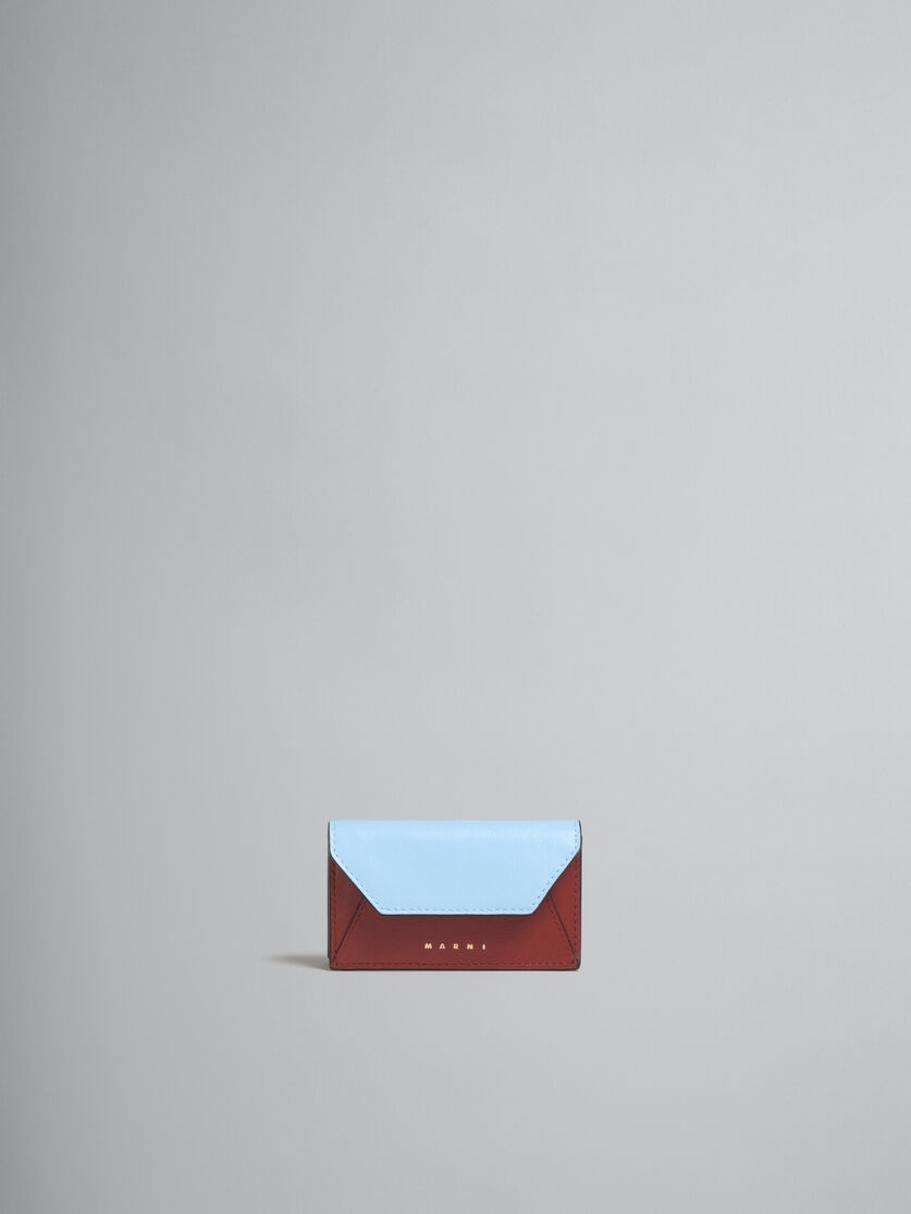 LIGHT BLUE AND BROWN LEATHER CARD CASE - 1