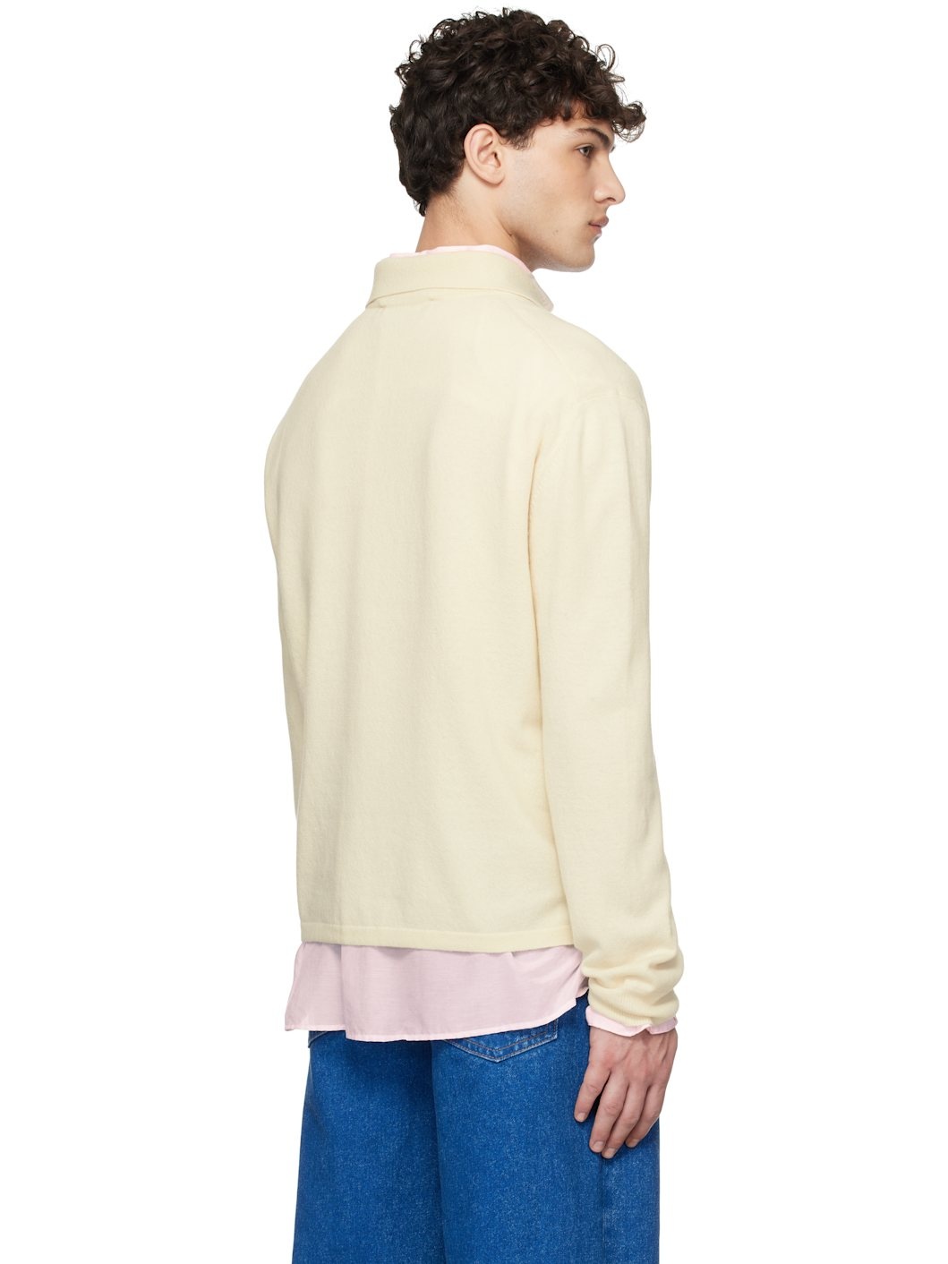 Off-White Intarsia Argyle Detail Long Sleeve Polo - 3
