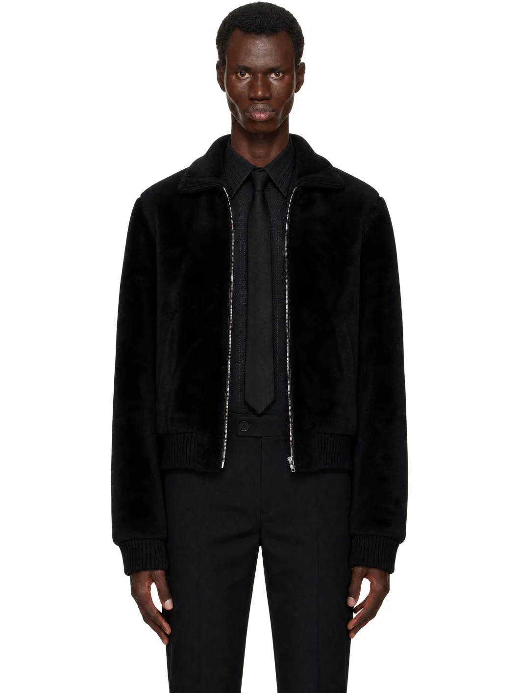 Black Zip Shearling Jacket - 1