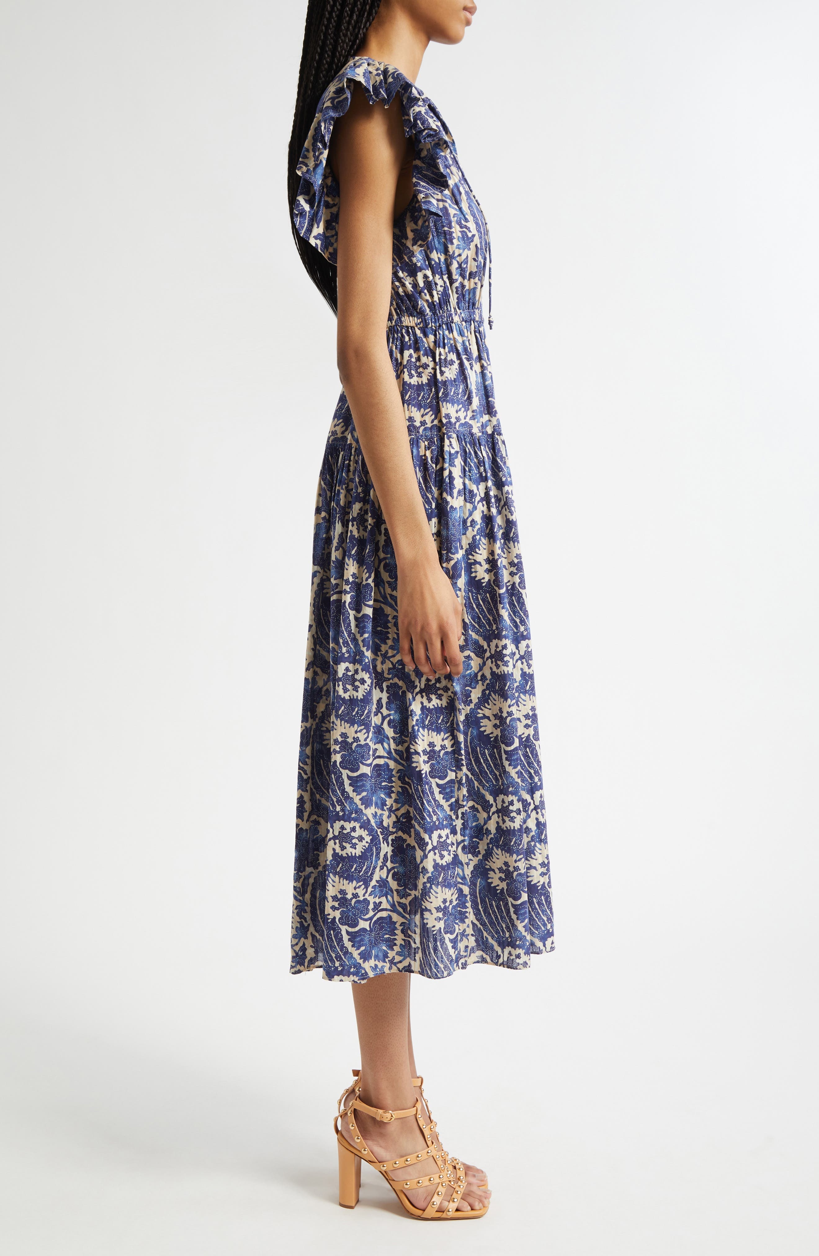 Ulla Johnson Kairi Flutter Sleeve Midi Dress in Ocean at Nordstrom - 3