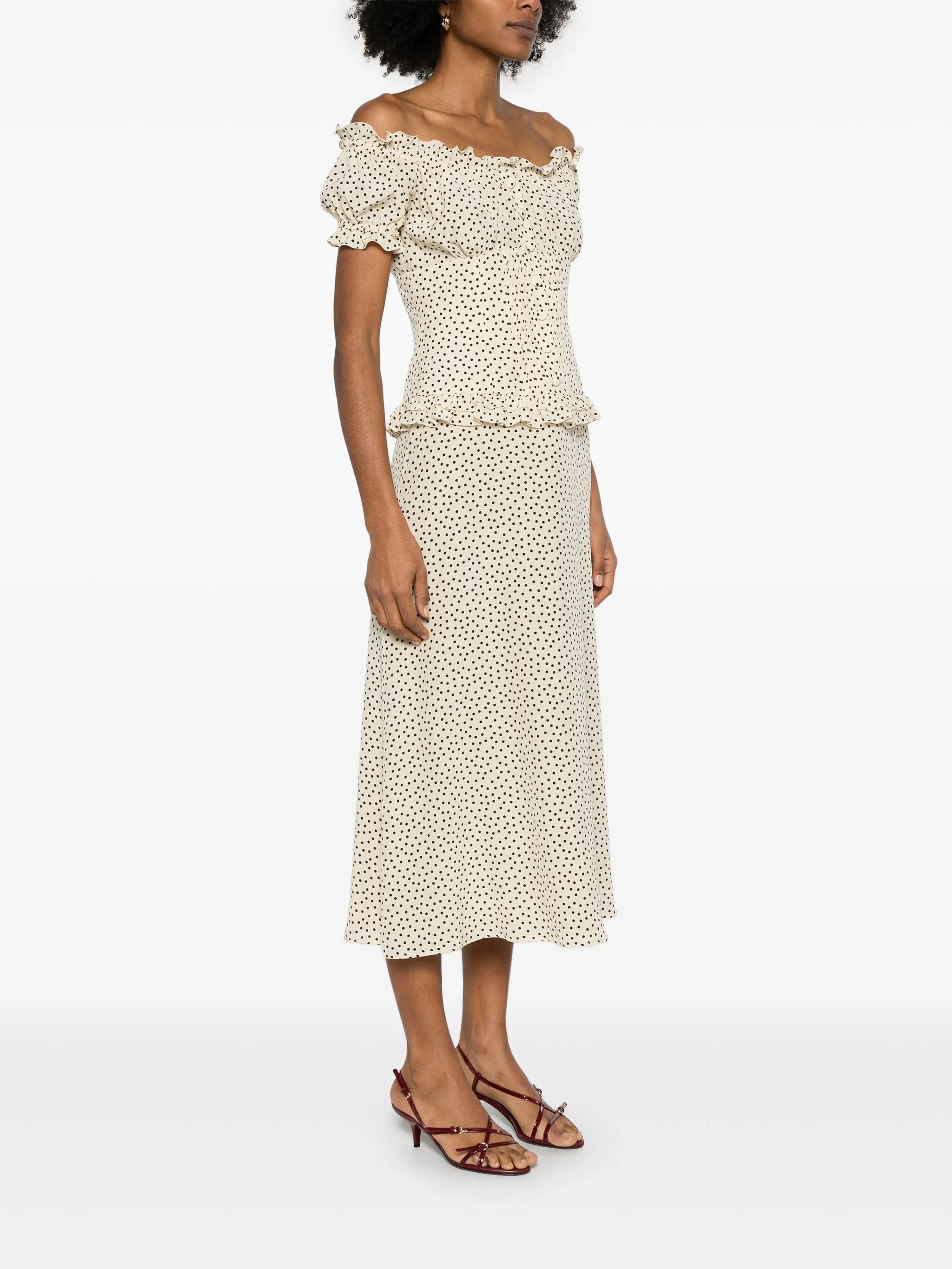polka-dot off-shoulder midi dress - 3