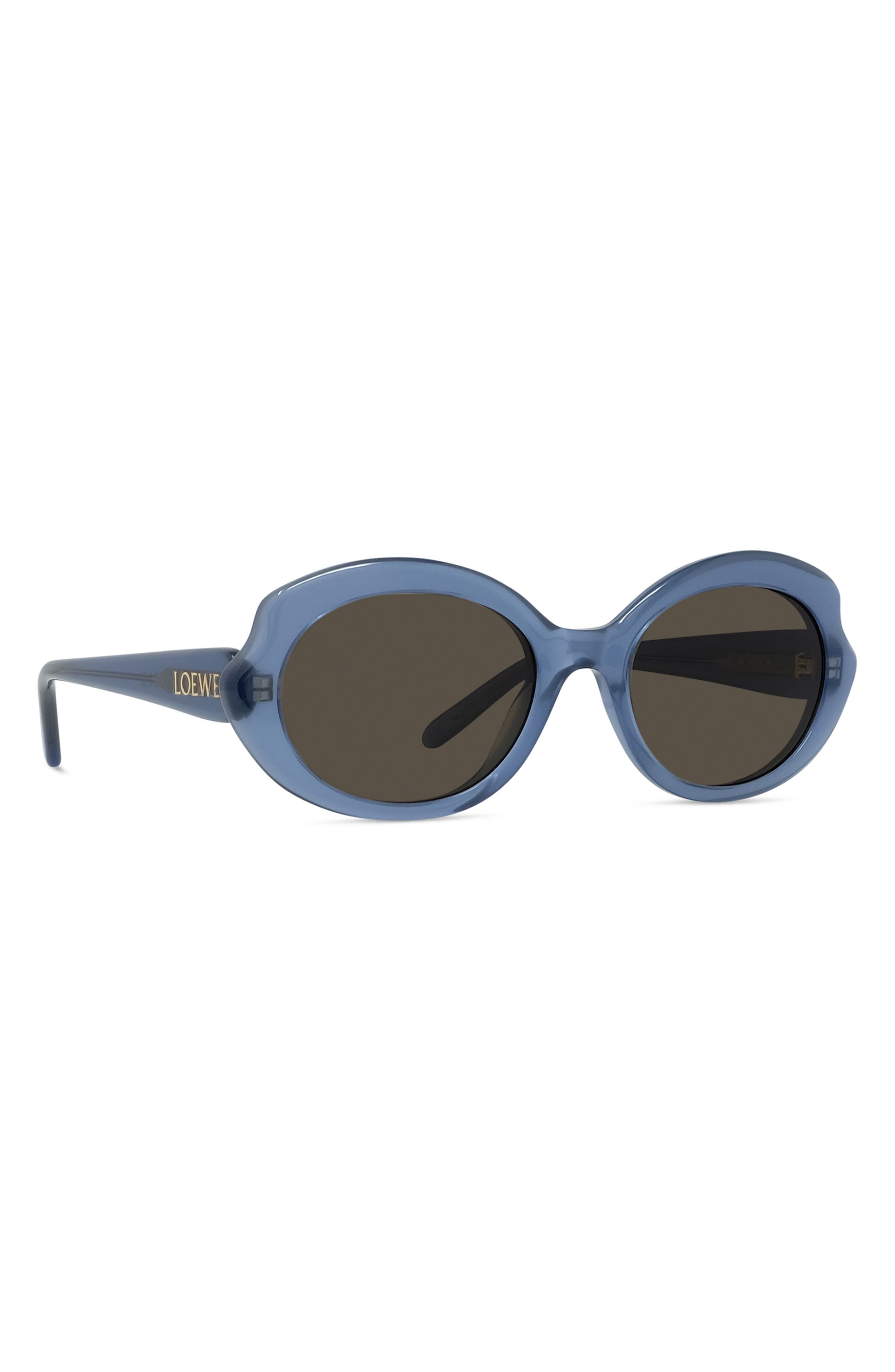 Loewe Thin Mini 54mm Oval Sunglasses in Shiny Light Blue /Brown at Nordstrom - 6