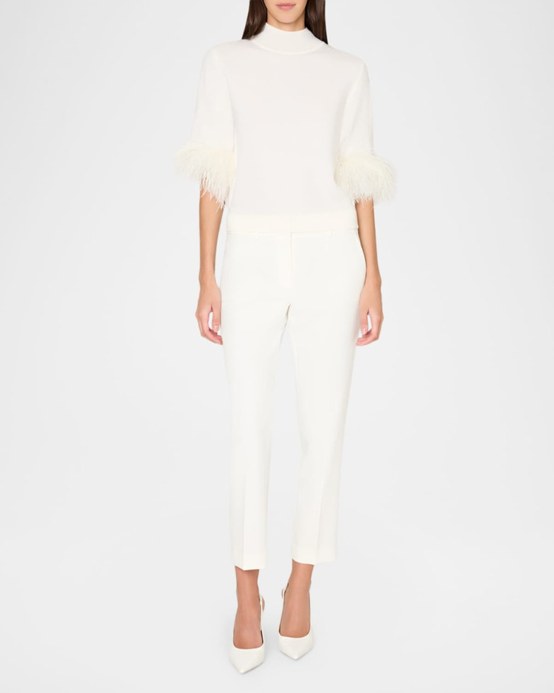 MILLY Mock-Neck Feather Cuff Sweater outlook