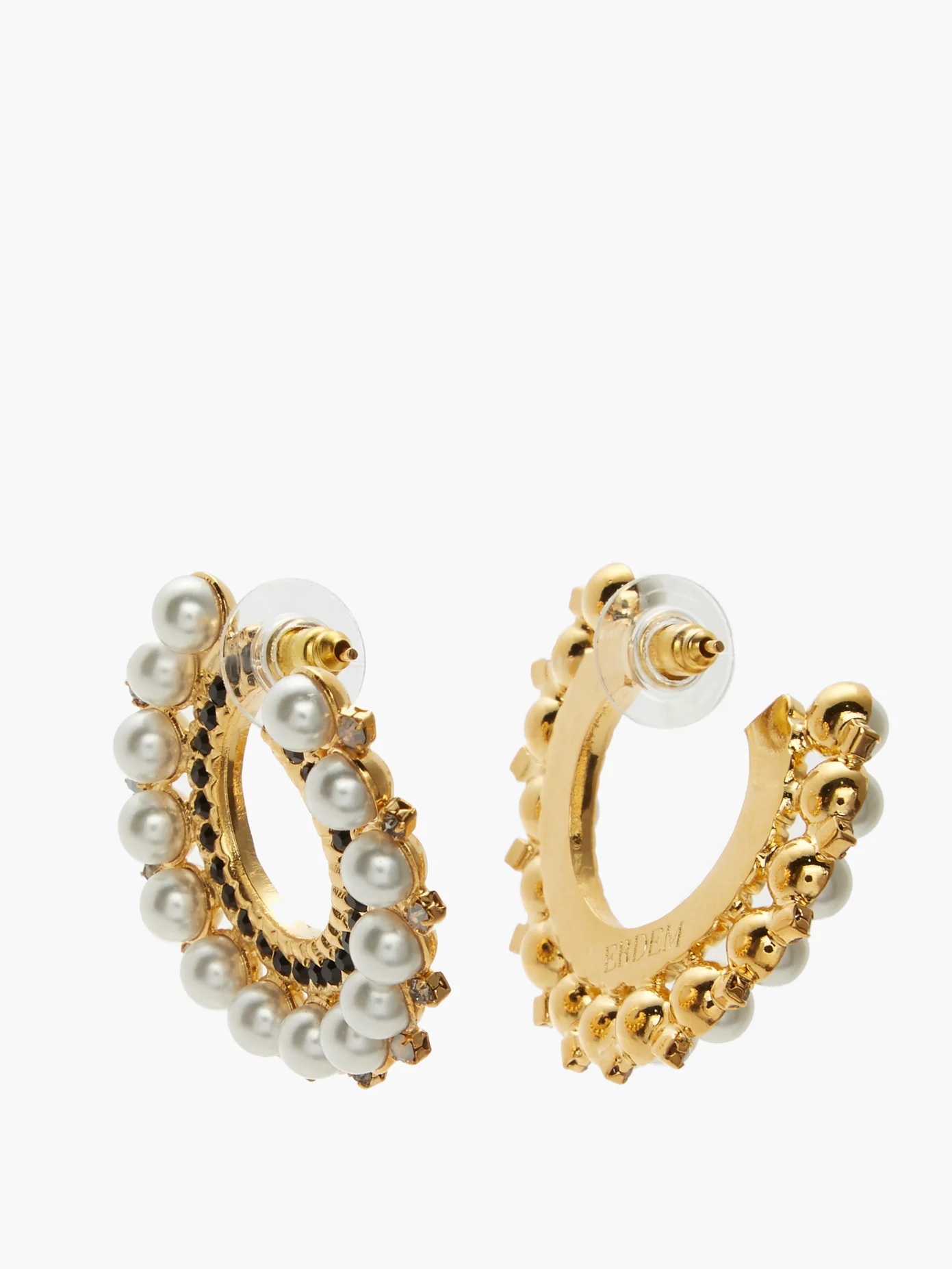 Faux-pearl and crystal-embellished hoop earrings - 3