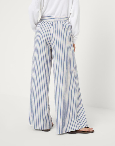 Brunello Cucinelli Striped cotton and linen wrinkled poplin loose track trousers outlook