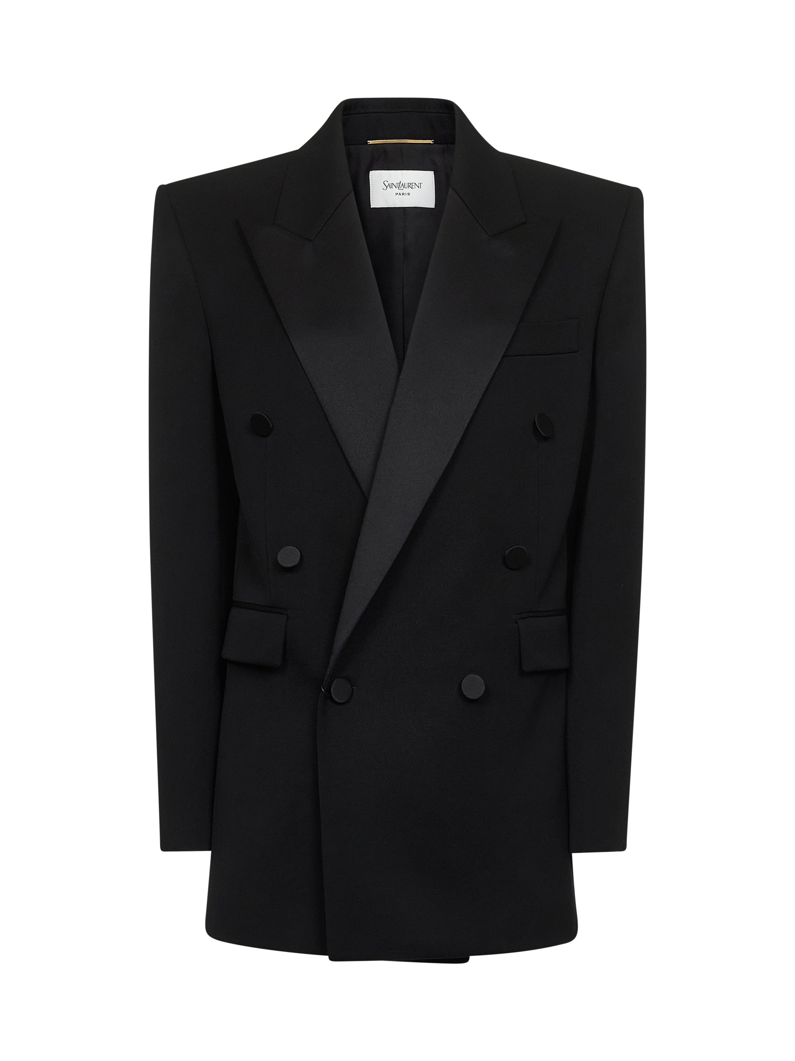 Saint Laurent Women Black Grain De Poudre Wool Tuxedo Jacket - 1