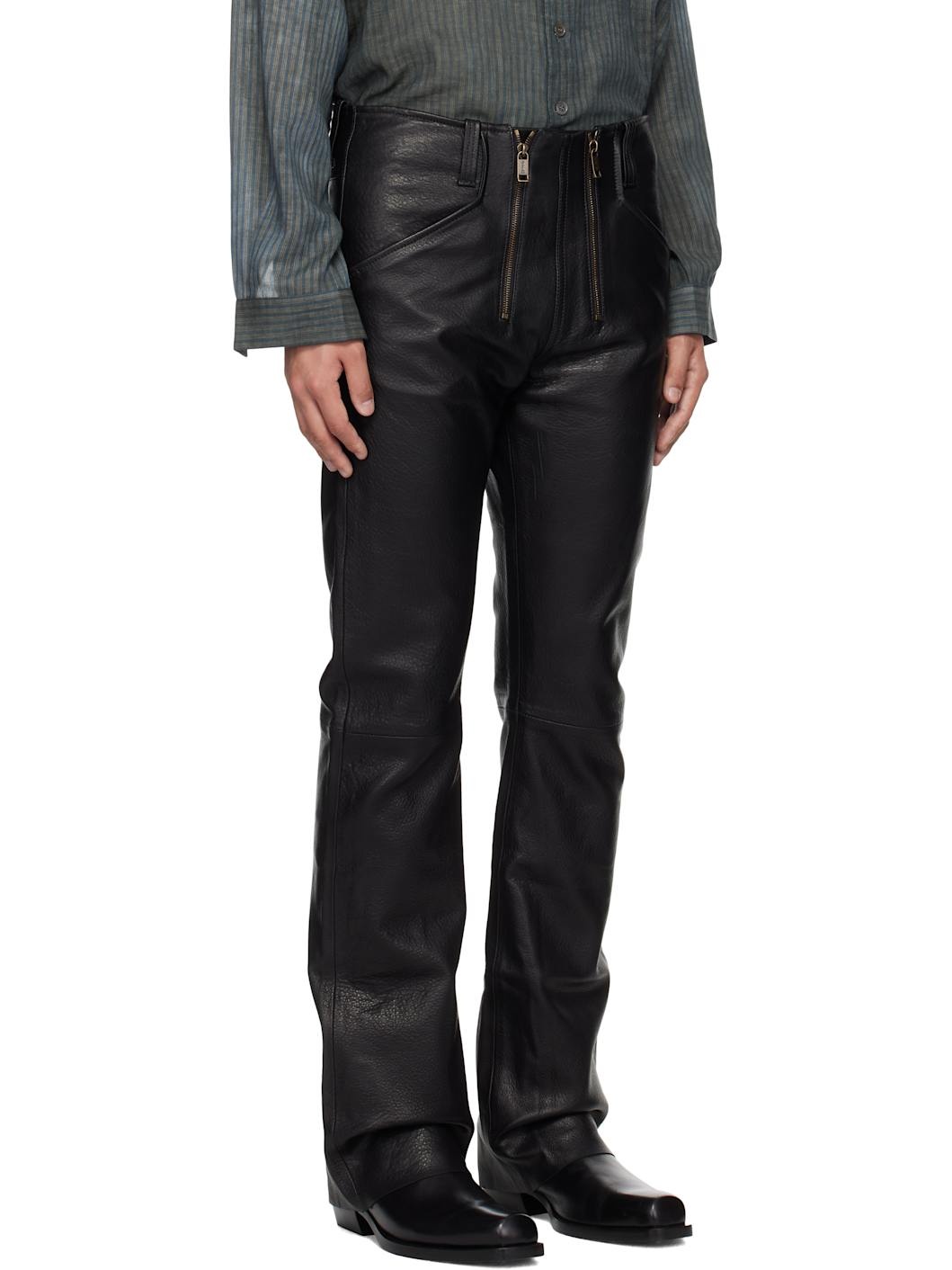 Black German Engineering Leather Pants - 2