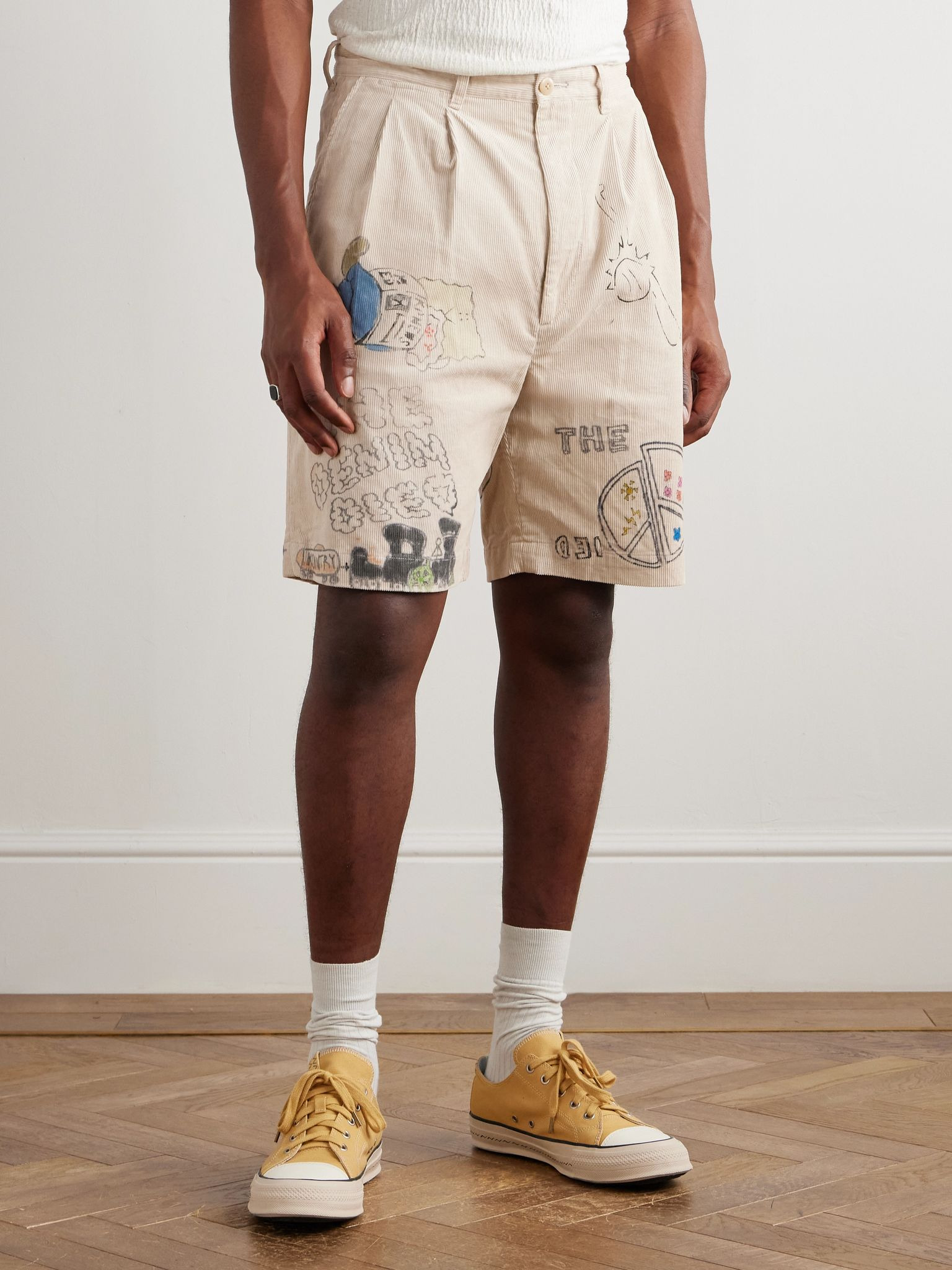 Memorial Paint Straight-Leg Printed Cotton-Corduroy Shorts Beige - 3