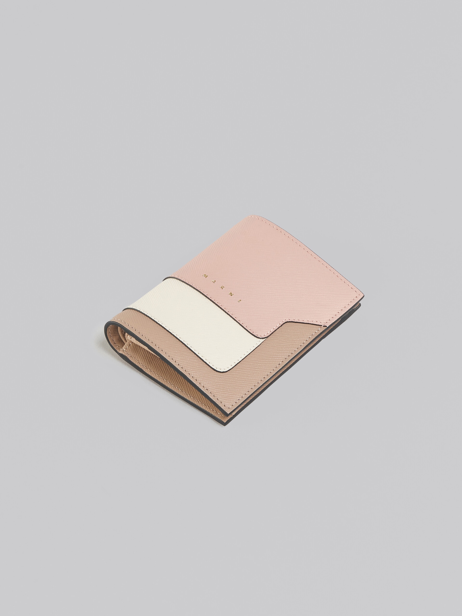 PINK, WHITE AND BEIGE SAFFIANO LEATHER BI-FOLD WALLET - 5